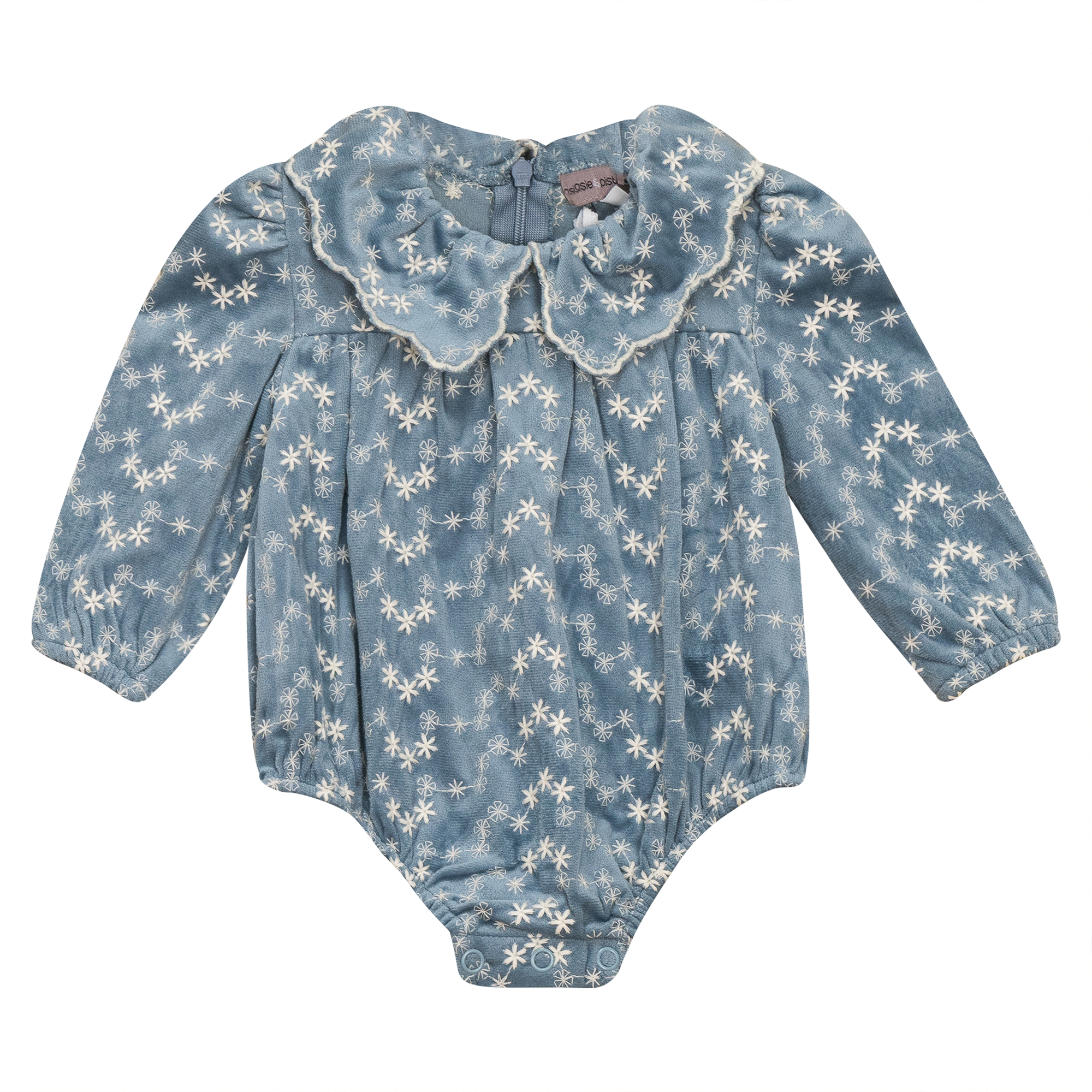 Embroidered Velvet Bubble in Blue by Posie & Pistachio