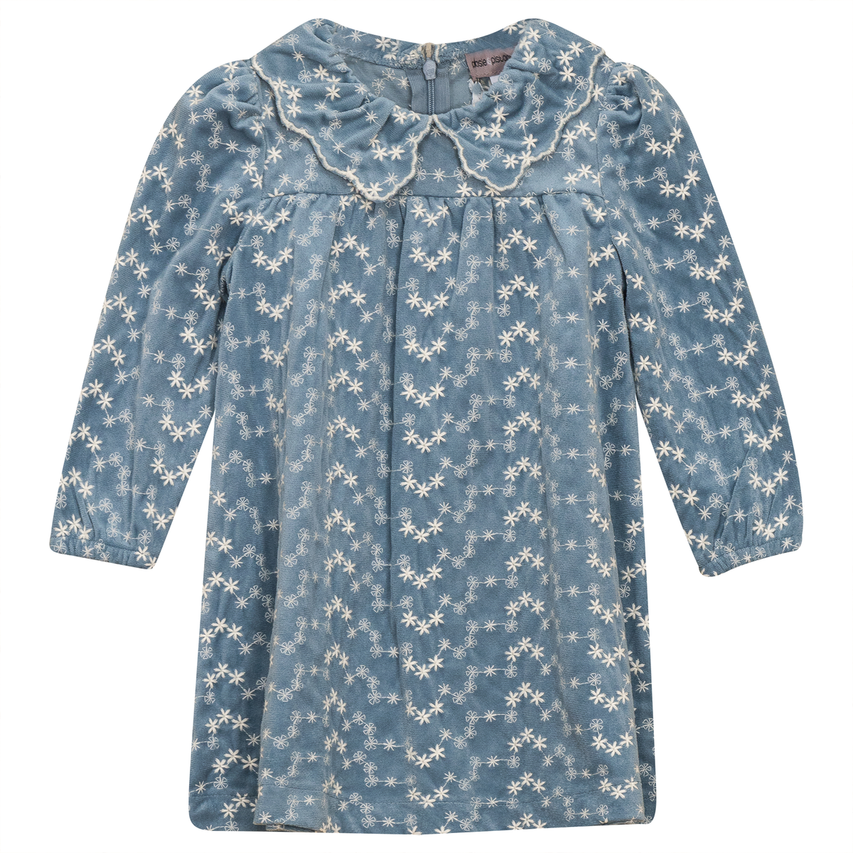Embroidered Velvet Dress in Blue by Posie & Pistachio