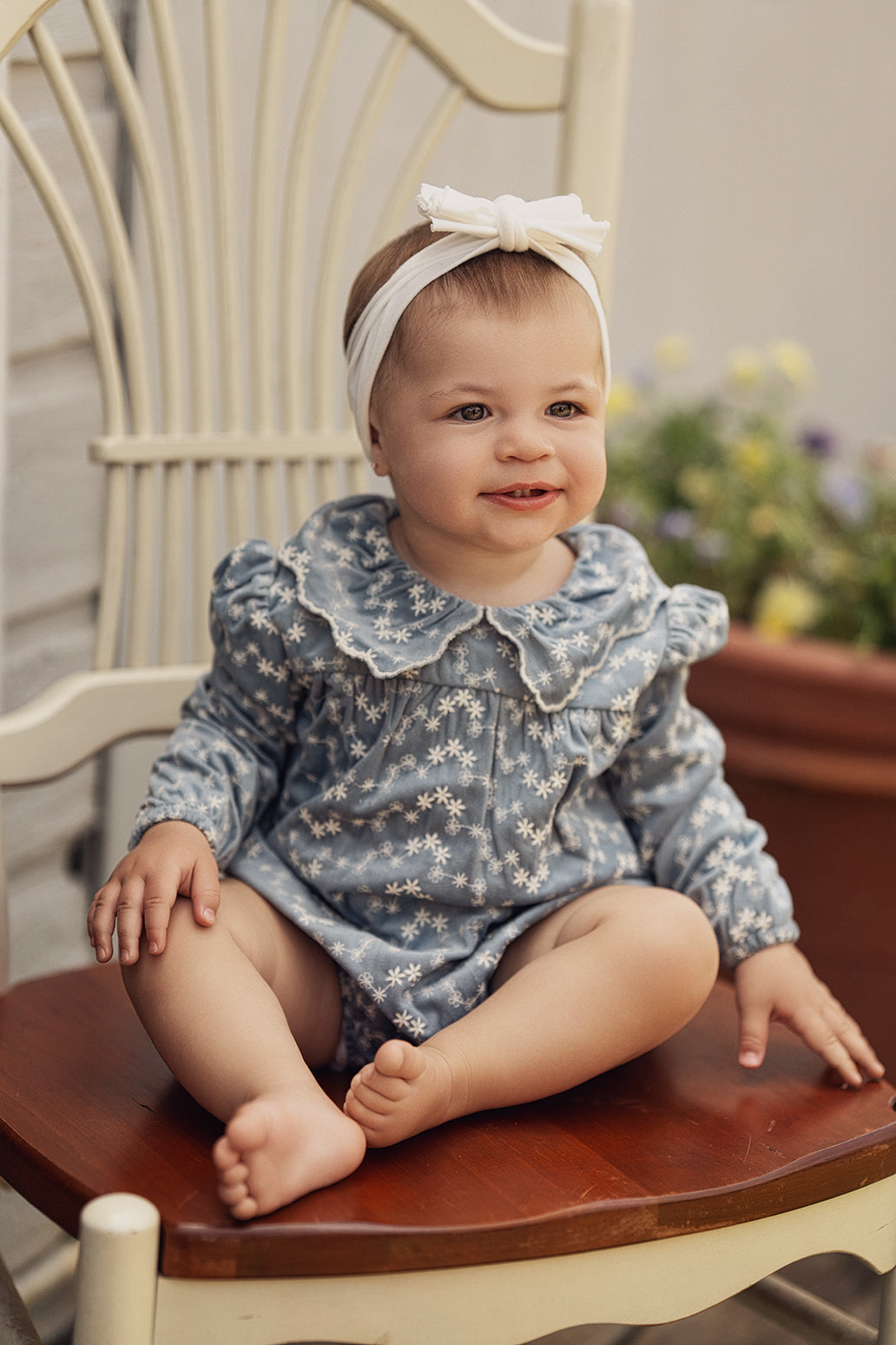 Embroidered Velvet Bubble in Blue by Posie & Pistachio