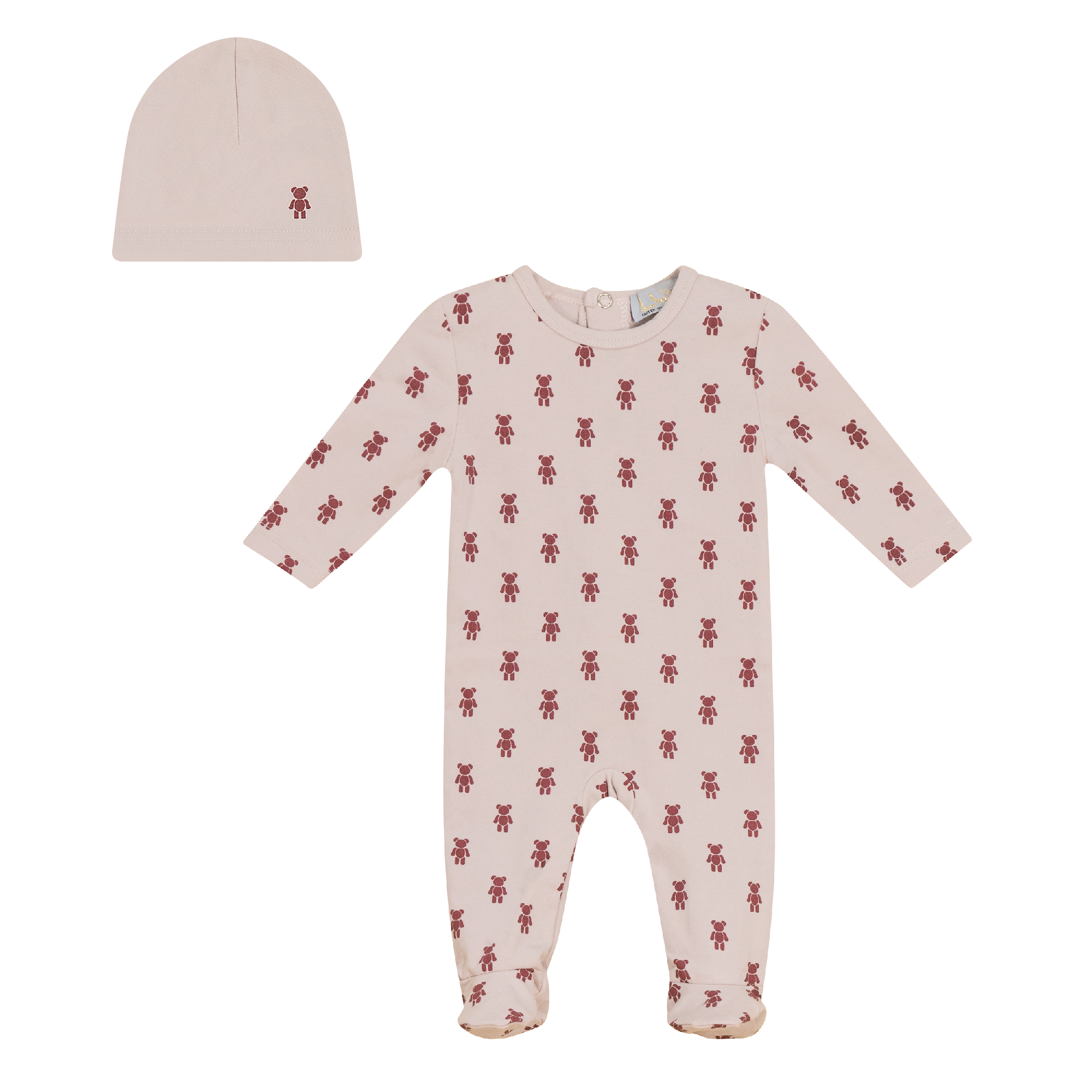 Bear Print Onesie with Hat in Primrose by Lux