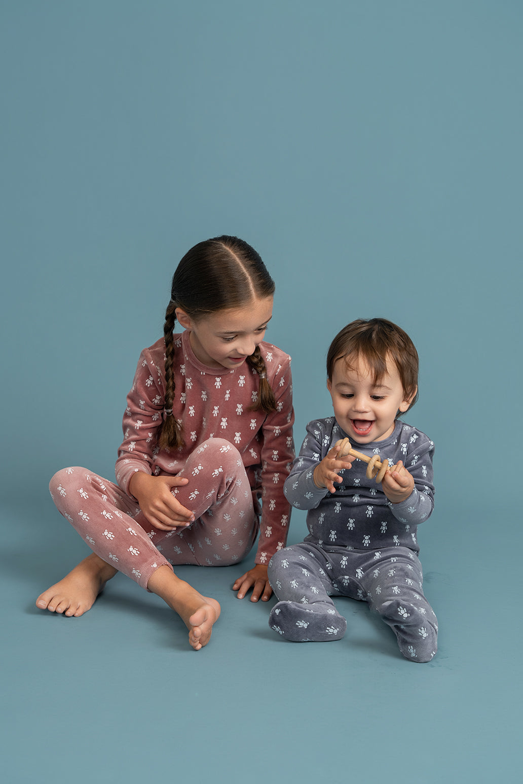 Bear Print Velour Onesie and Hat in by Lux