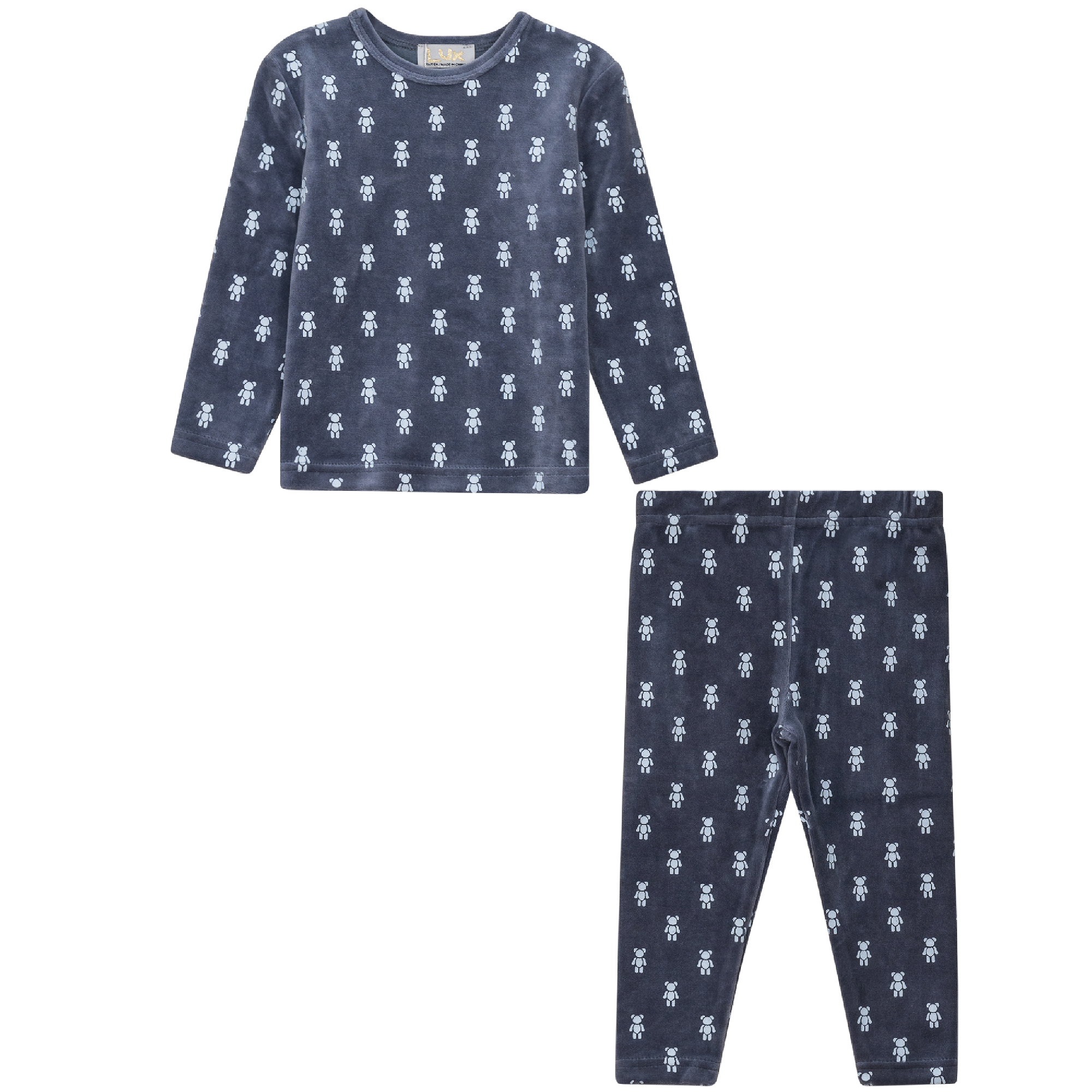 Bear Pirnt Velour Set in Dark Blue Grey by Lux