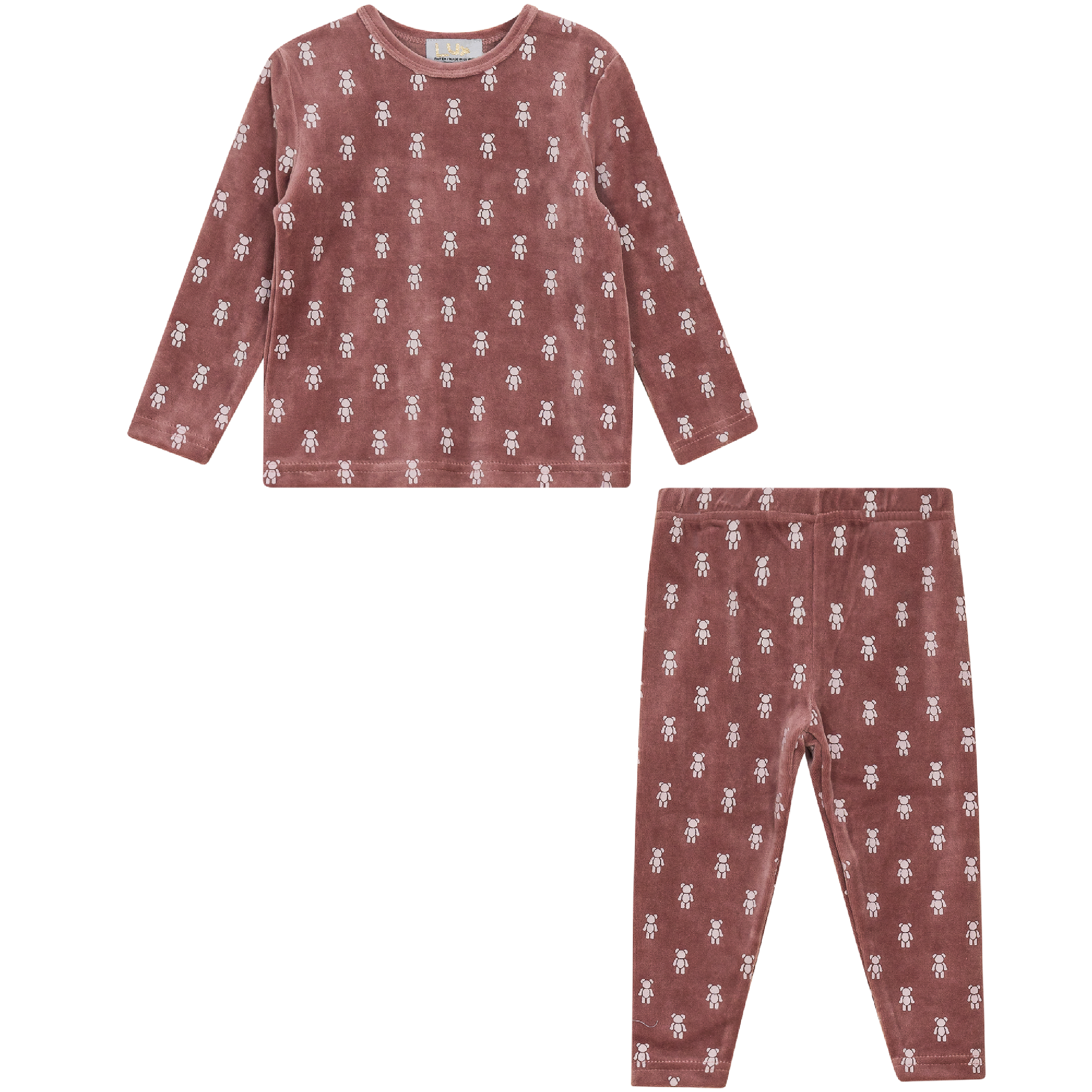 Bear Pirnt Velour Set in Dark Mauve by Lux