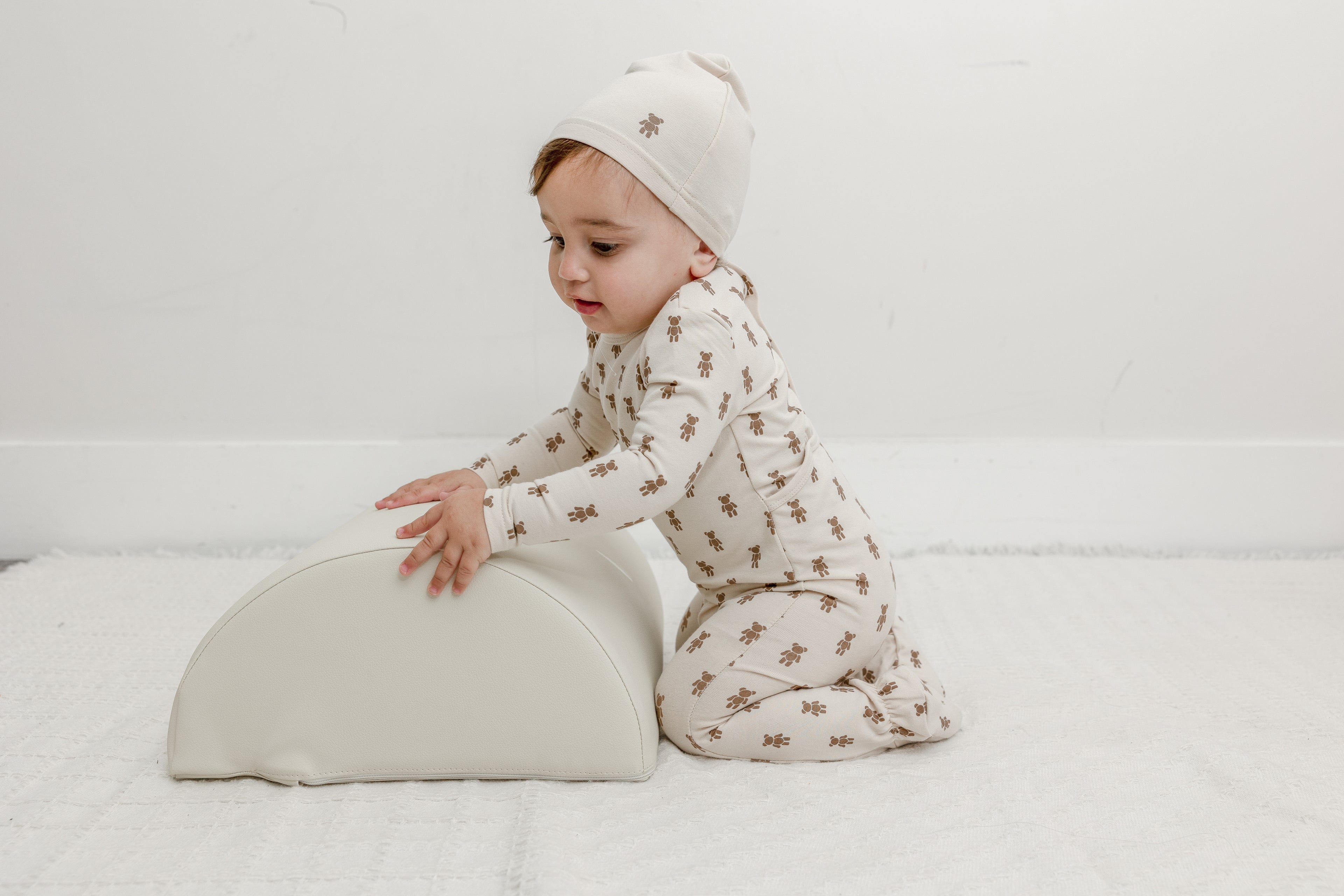 Bear Print Onesie with Hat in Primrose by Lux