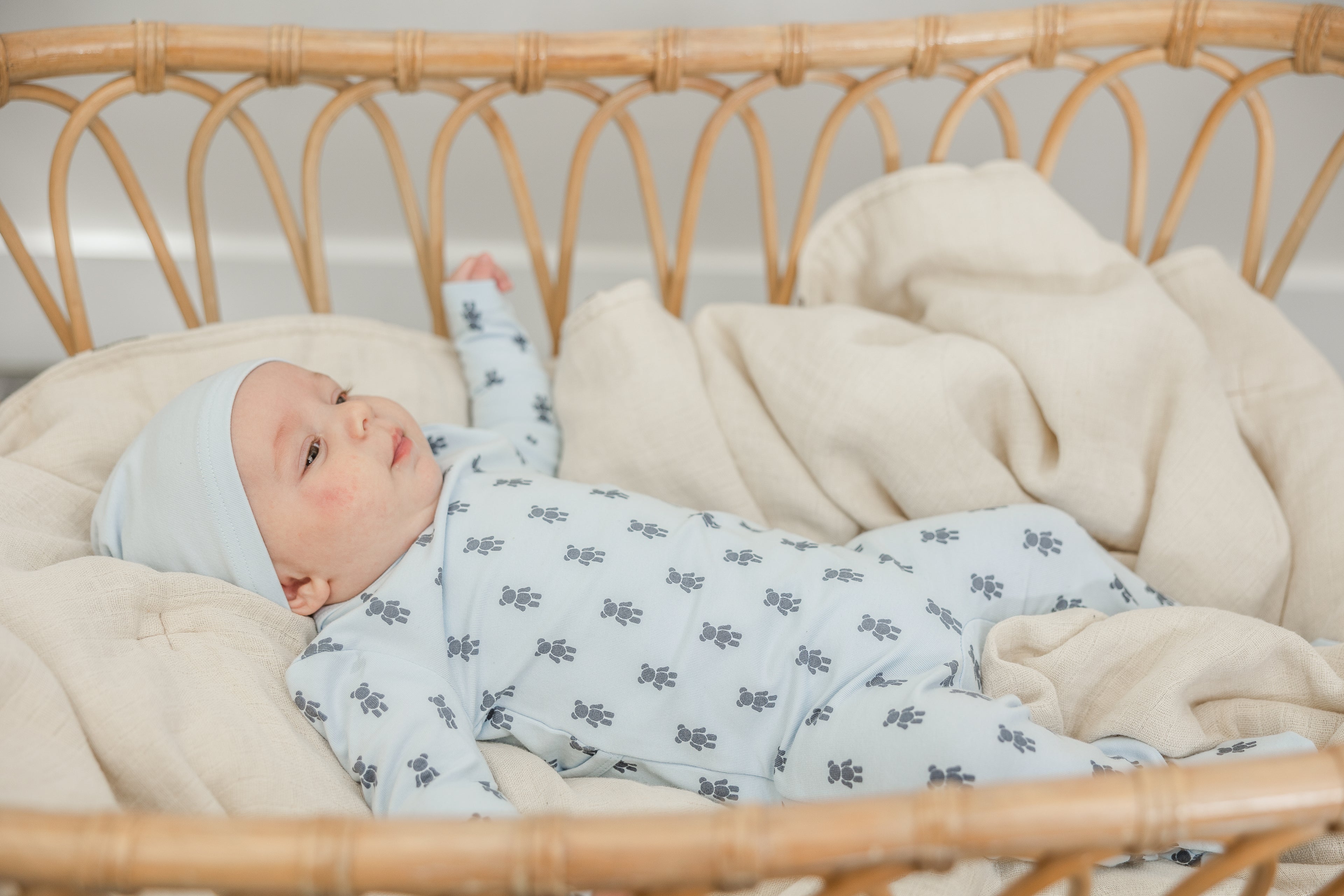 Bear Print Onesie with Hat in Primrose by Lux