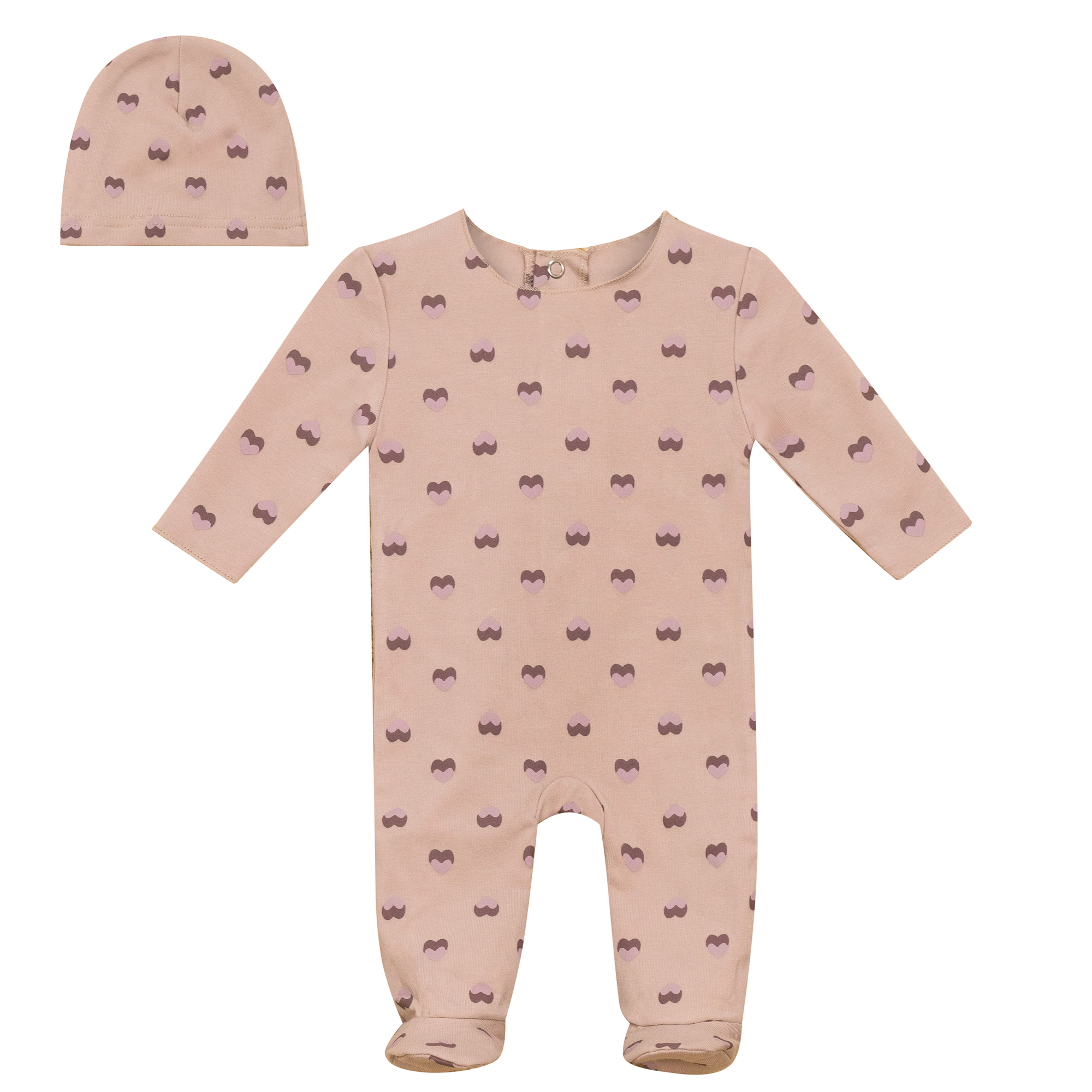 Heart and Paper Plane Print Onesie and Hat in Pink by Whipped Cocoa