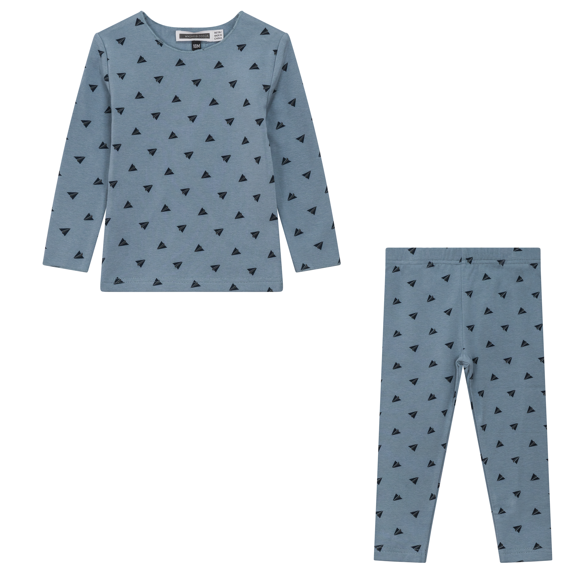 Heart and Paper Plane Print 2Pc Set in Blue by Whipped Cocoa