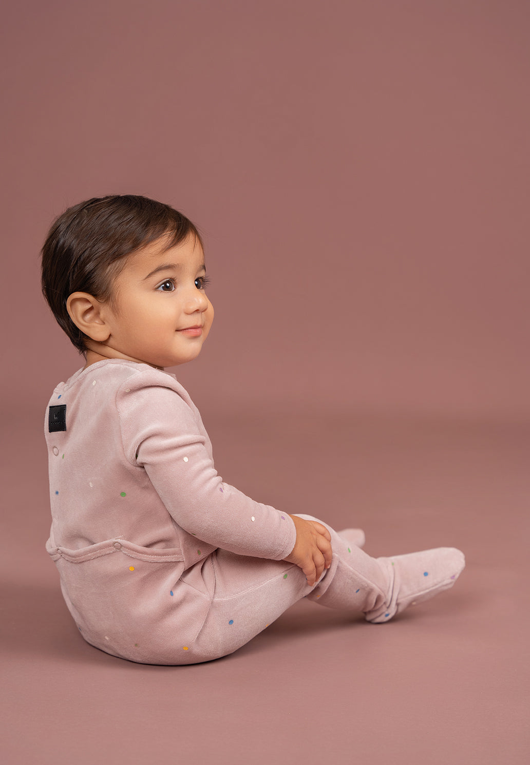 Dot Print Velour Onesie in by Whipped Cocoa