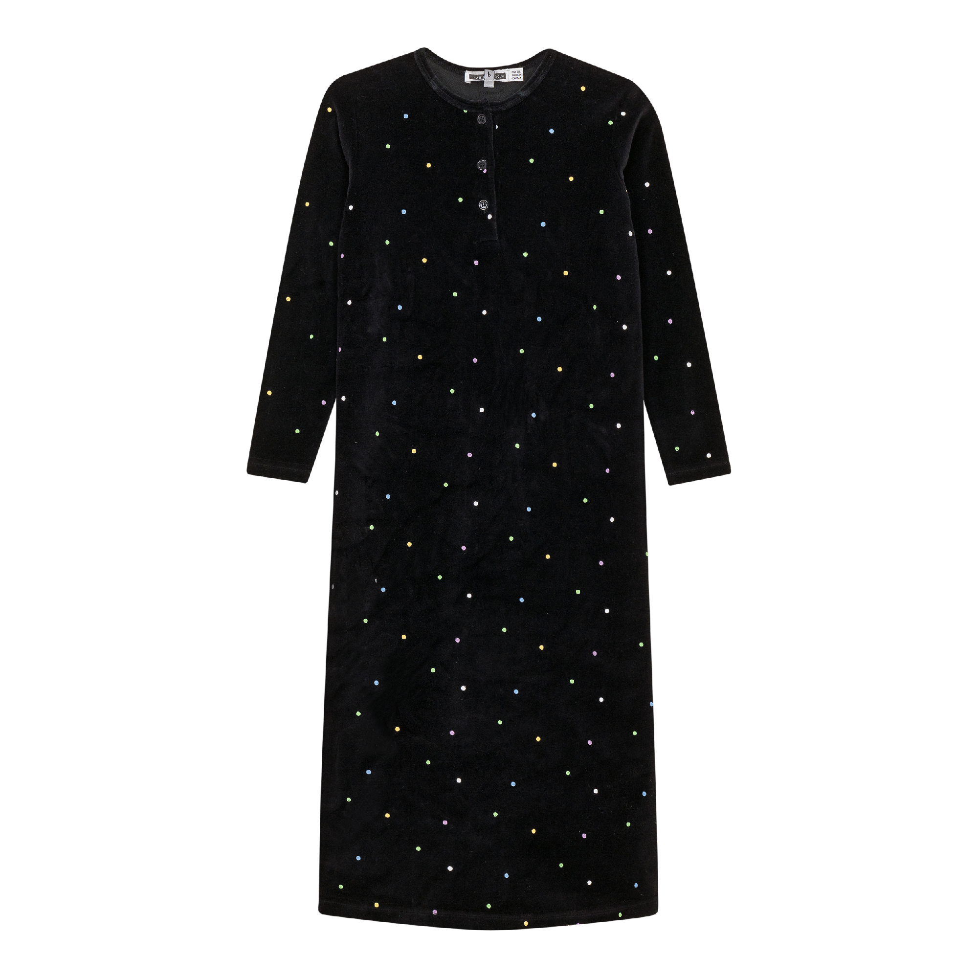 Dot Print Velour Dress in Black by Whipped Cocoa