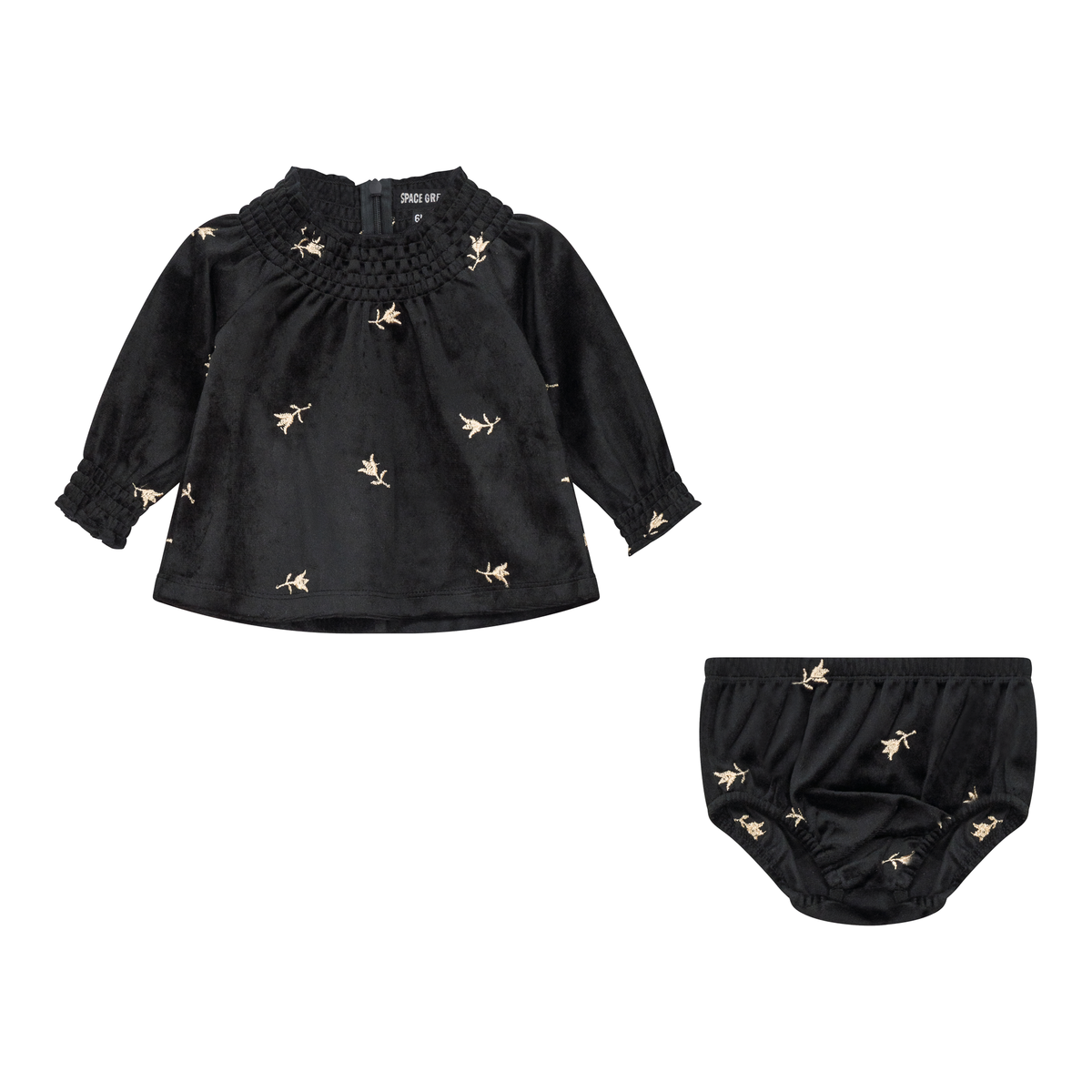 Embroidered Velour 2Pc Set in Black by Space Grey