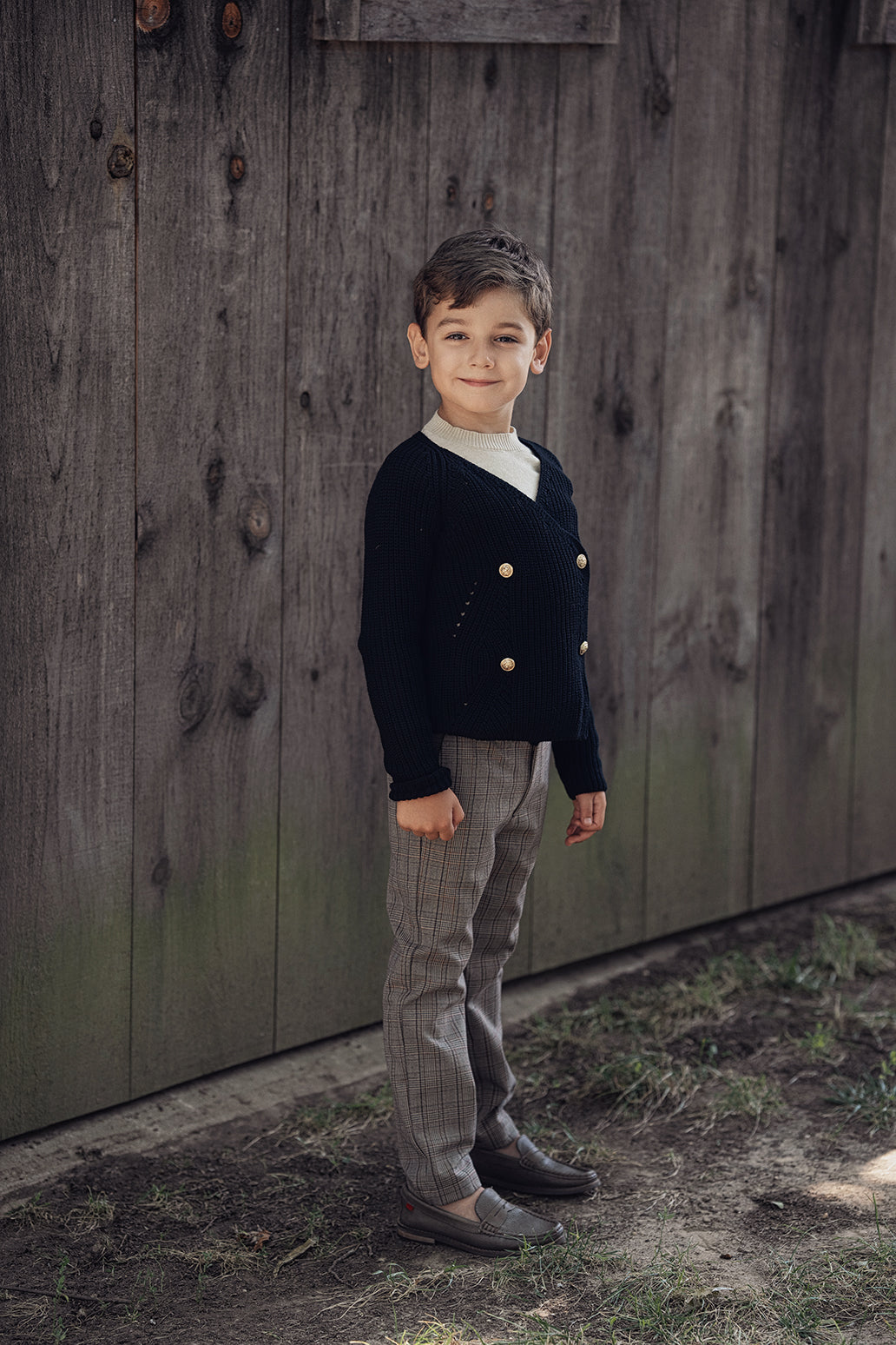 Pointelle Knit Double Breasted Cardigan in by Space Grey