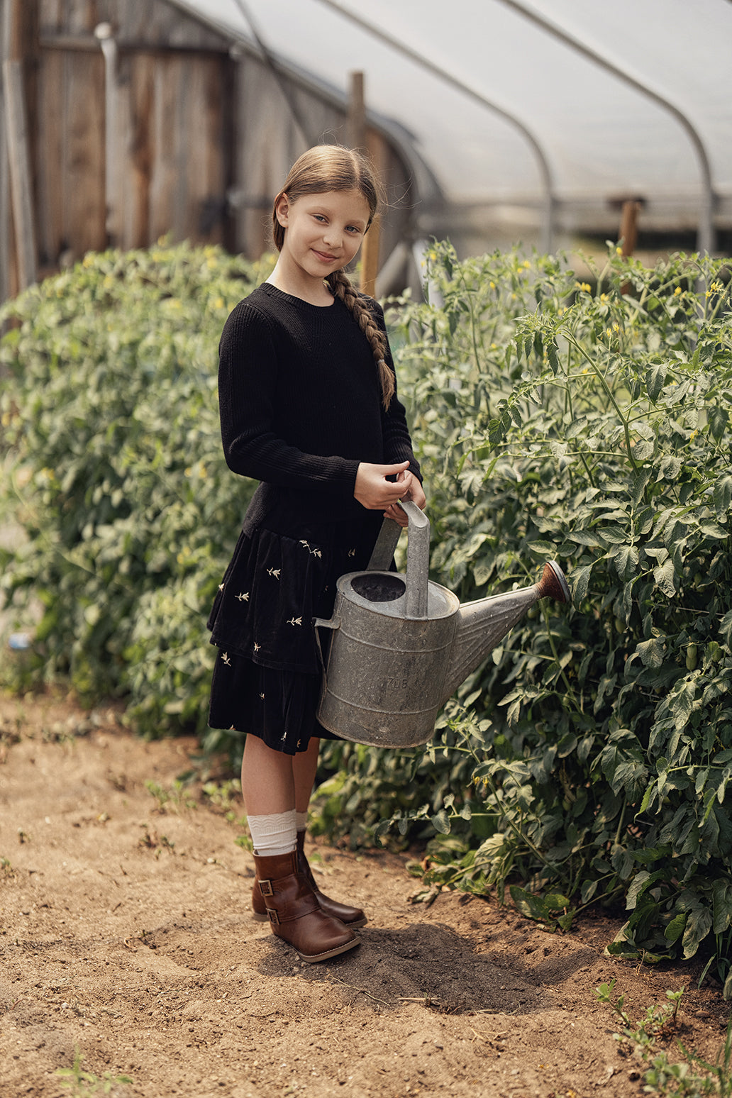 Embroidered Velvet Layered Skirt in by Space Grey
