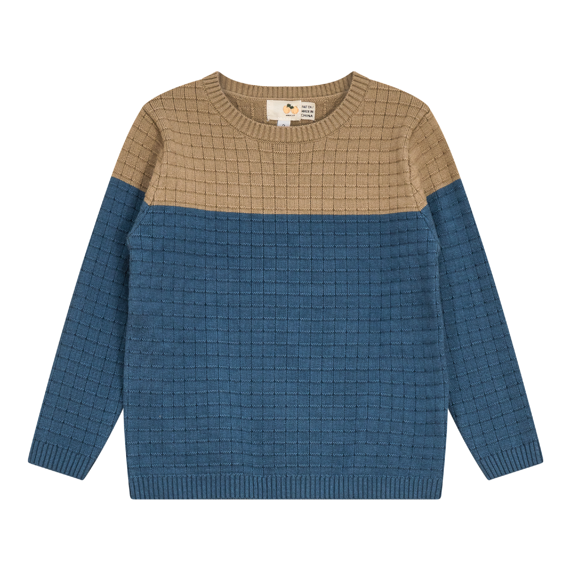 Checkered Knit Sweater in Beige Blue by Apricot