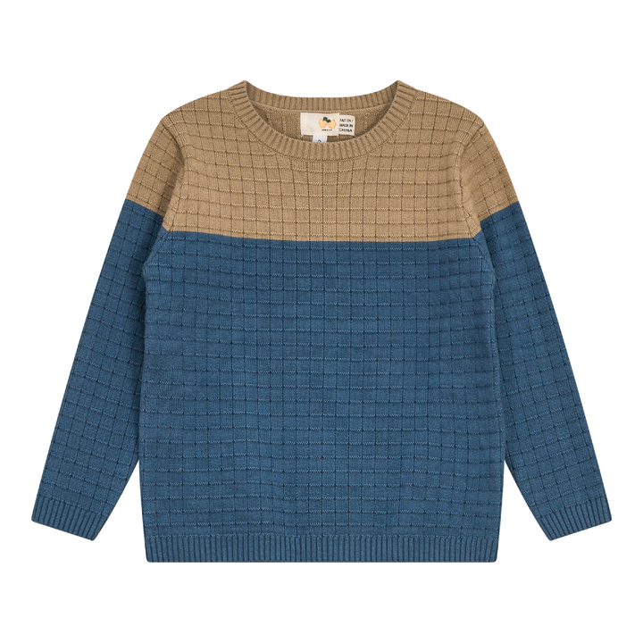 Checkered Knit Sweater Beige Blue Boys Pullover by {{ product_vemdor}}