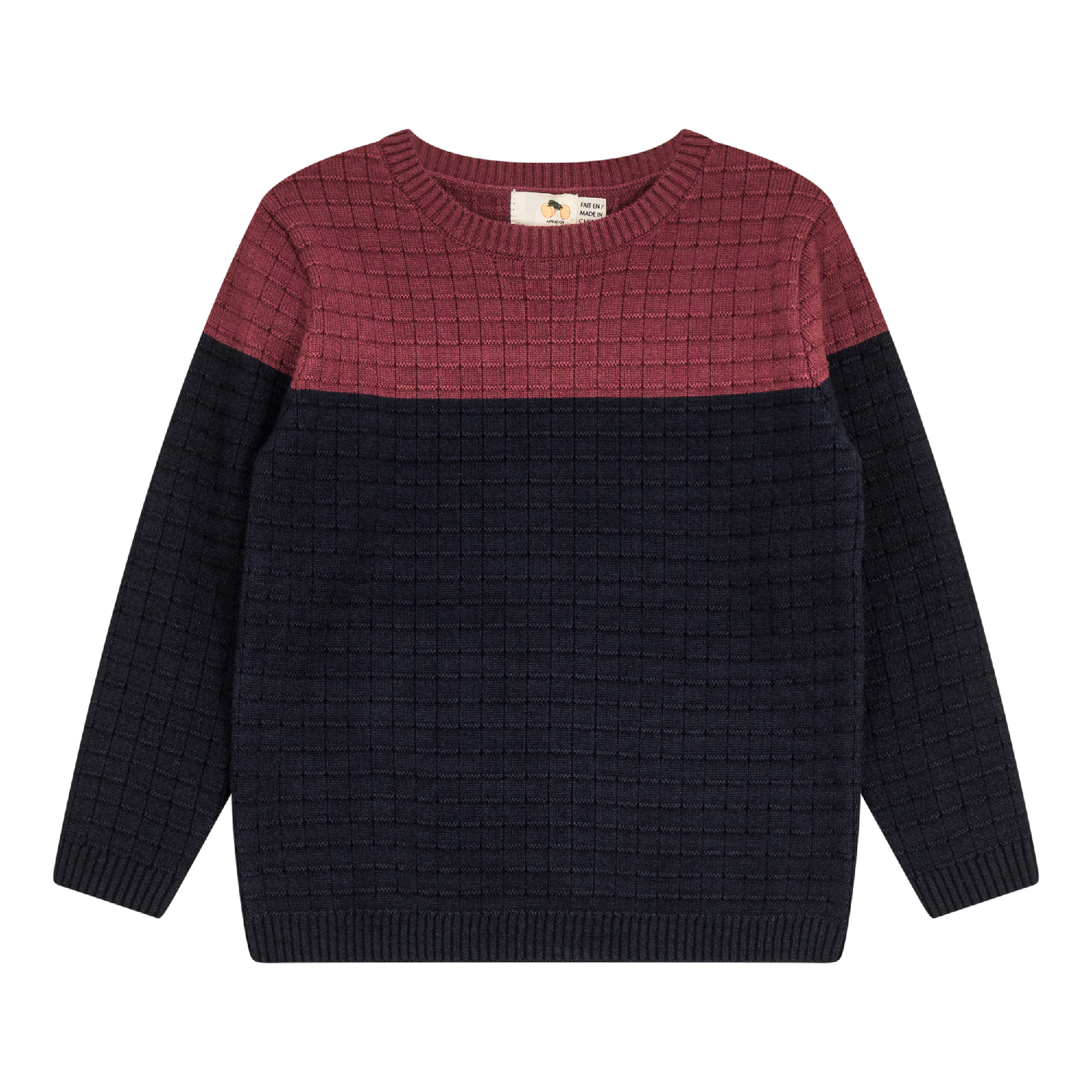 Checkered Knit Sweater in Dark Navy Burgundy by Apricot