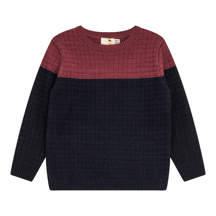 Checkered Knit Sweater Dark Navy Burgundy Boys Pullover by {{ product_vemdor}}