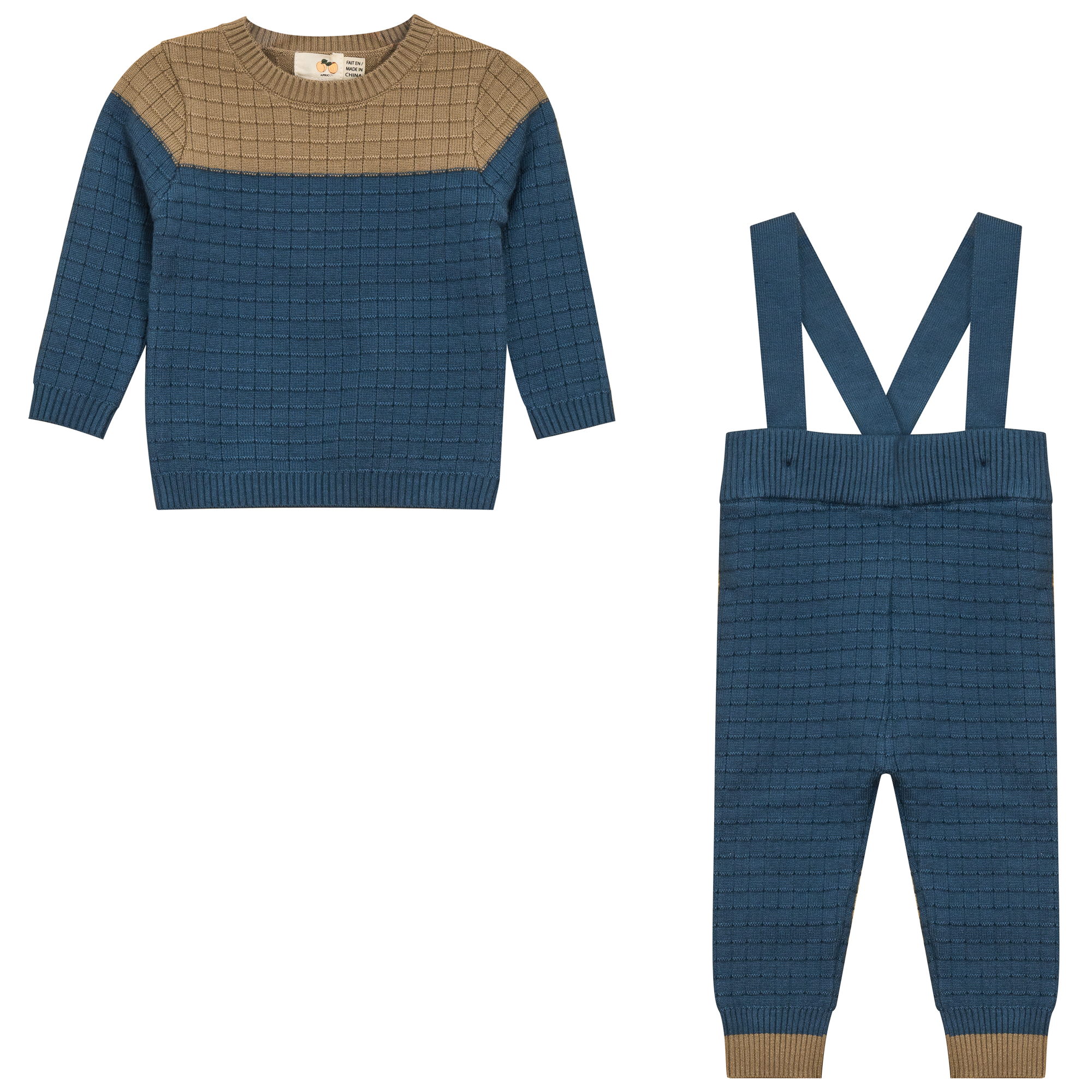 Checkered Knit 2Pc Set in Beige Blue by Apricot