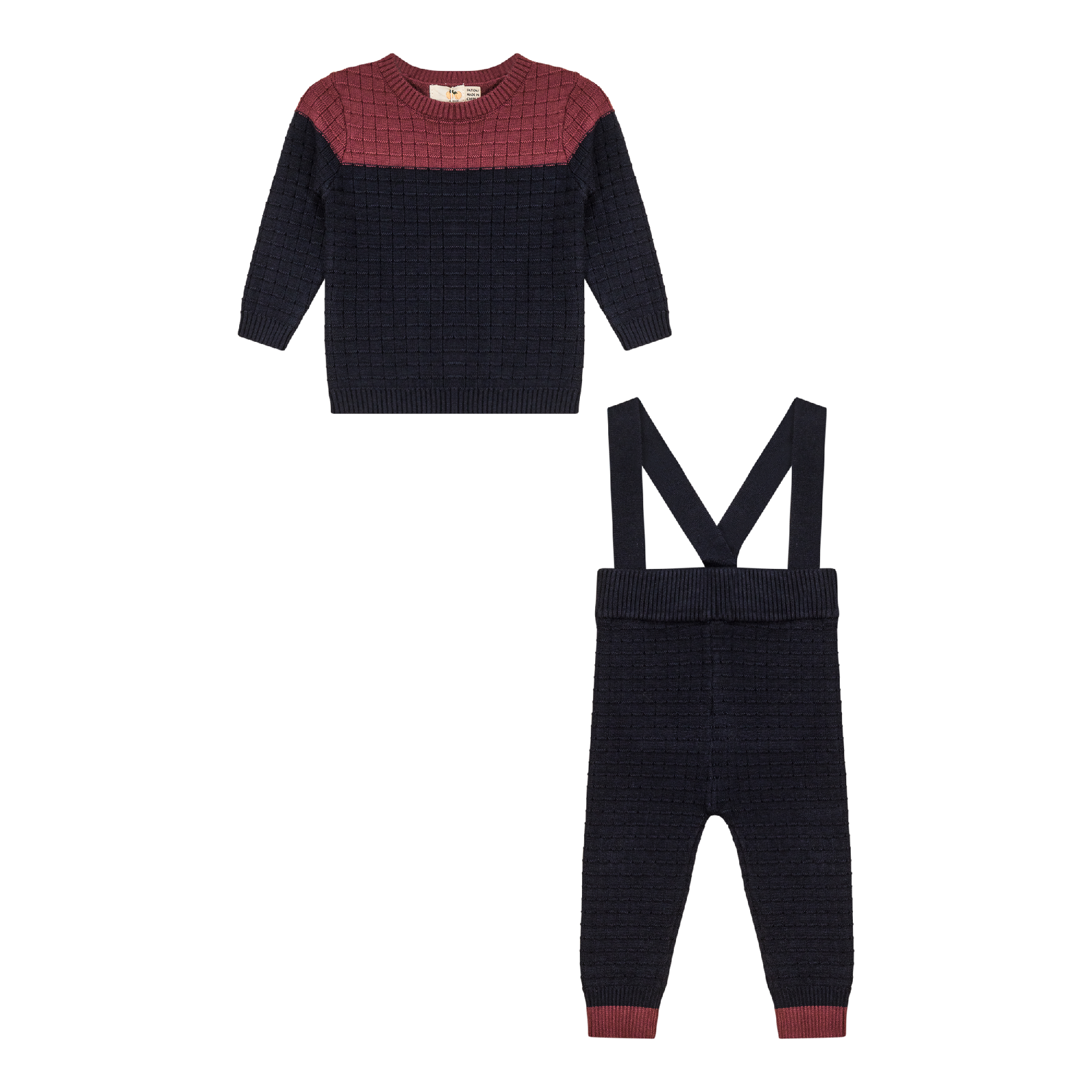 Checkered Knit 2Pc Set in Dark Navy Burgundy by Apricot