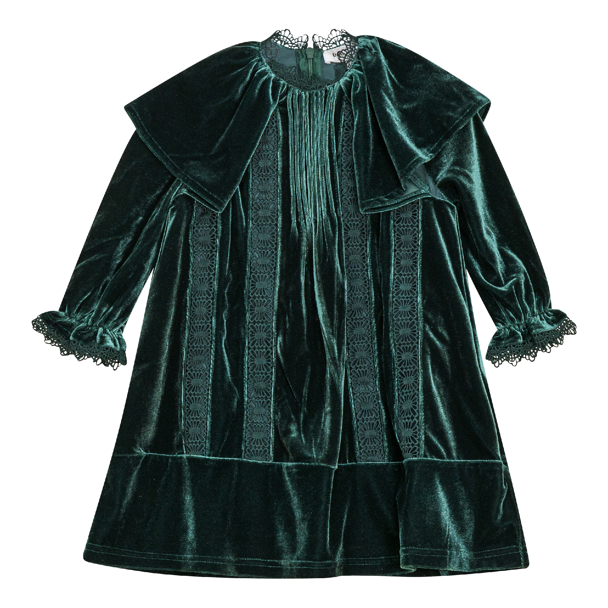 Crushed Velour Dress with Lace Trim in Olive by The Umbrella Academy