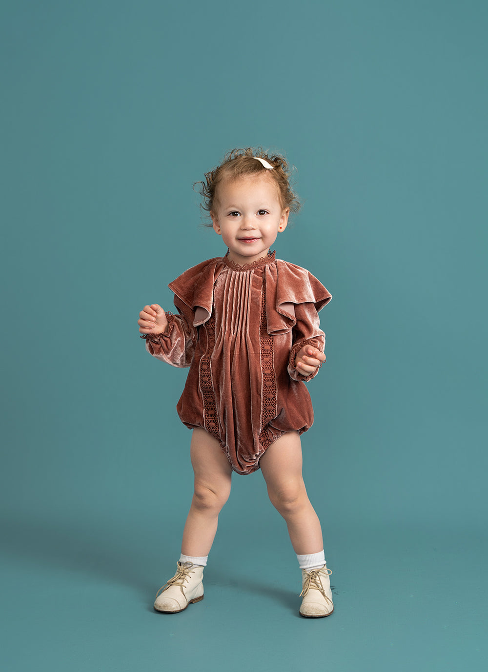 Crushed Velour Bubble with Lace Trim Girls Overall by {{ product_vemdor}}