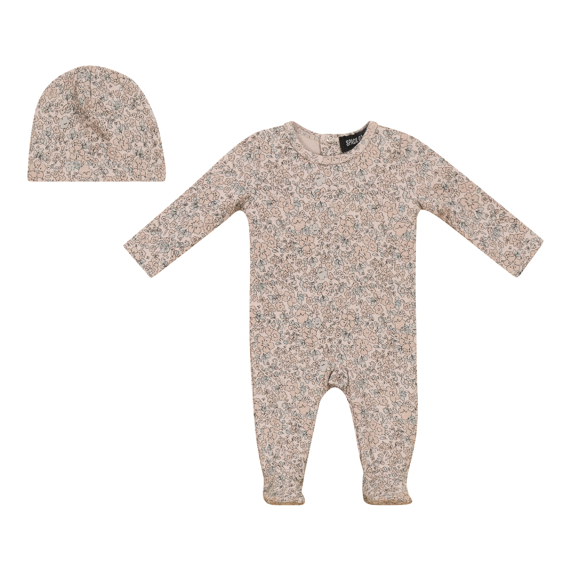 Floral Printed Onesie Set in Nude Pink by Space Grey