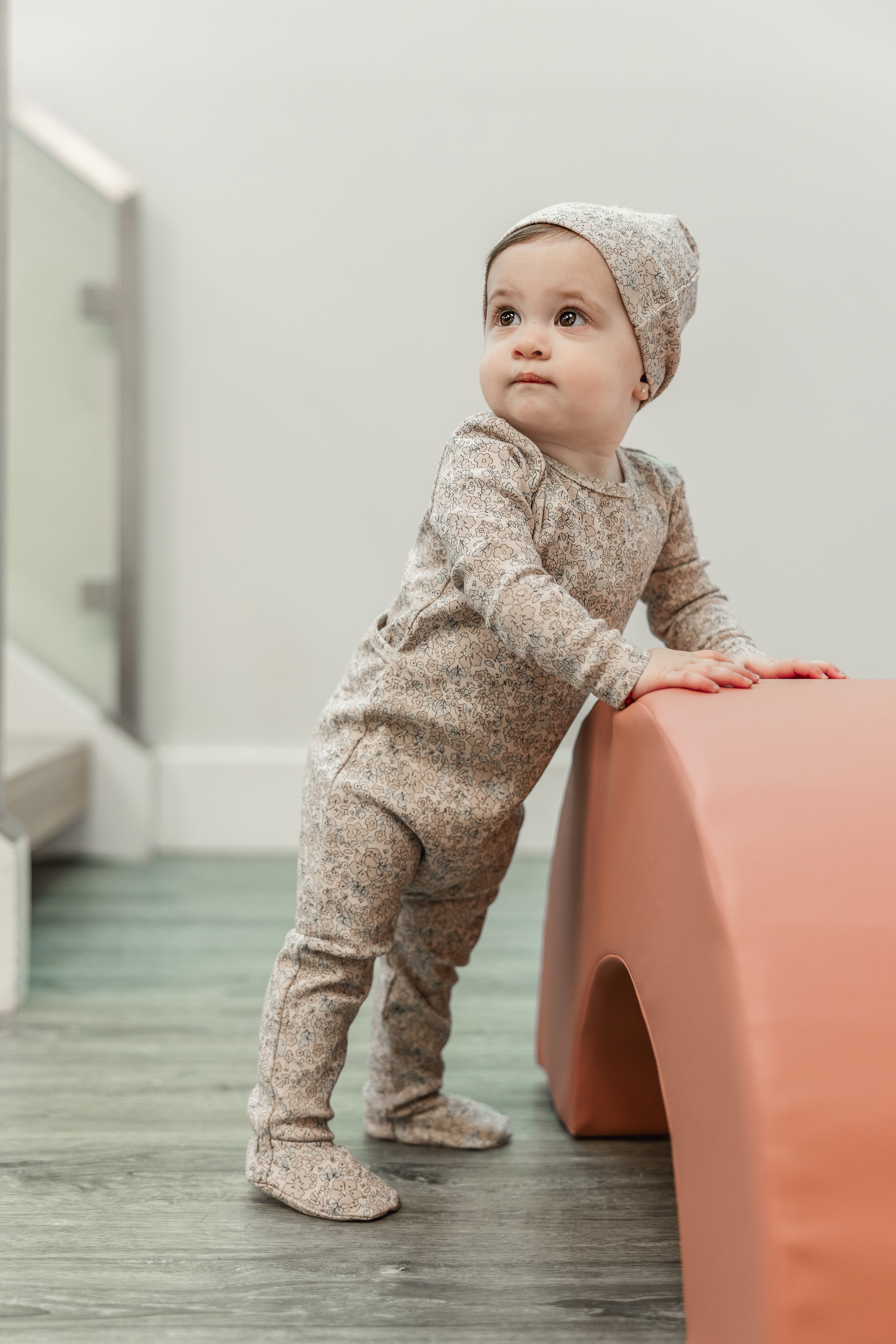 Floral Printed Onesie Set in by Space Grey