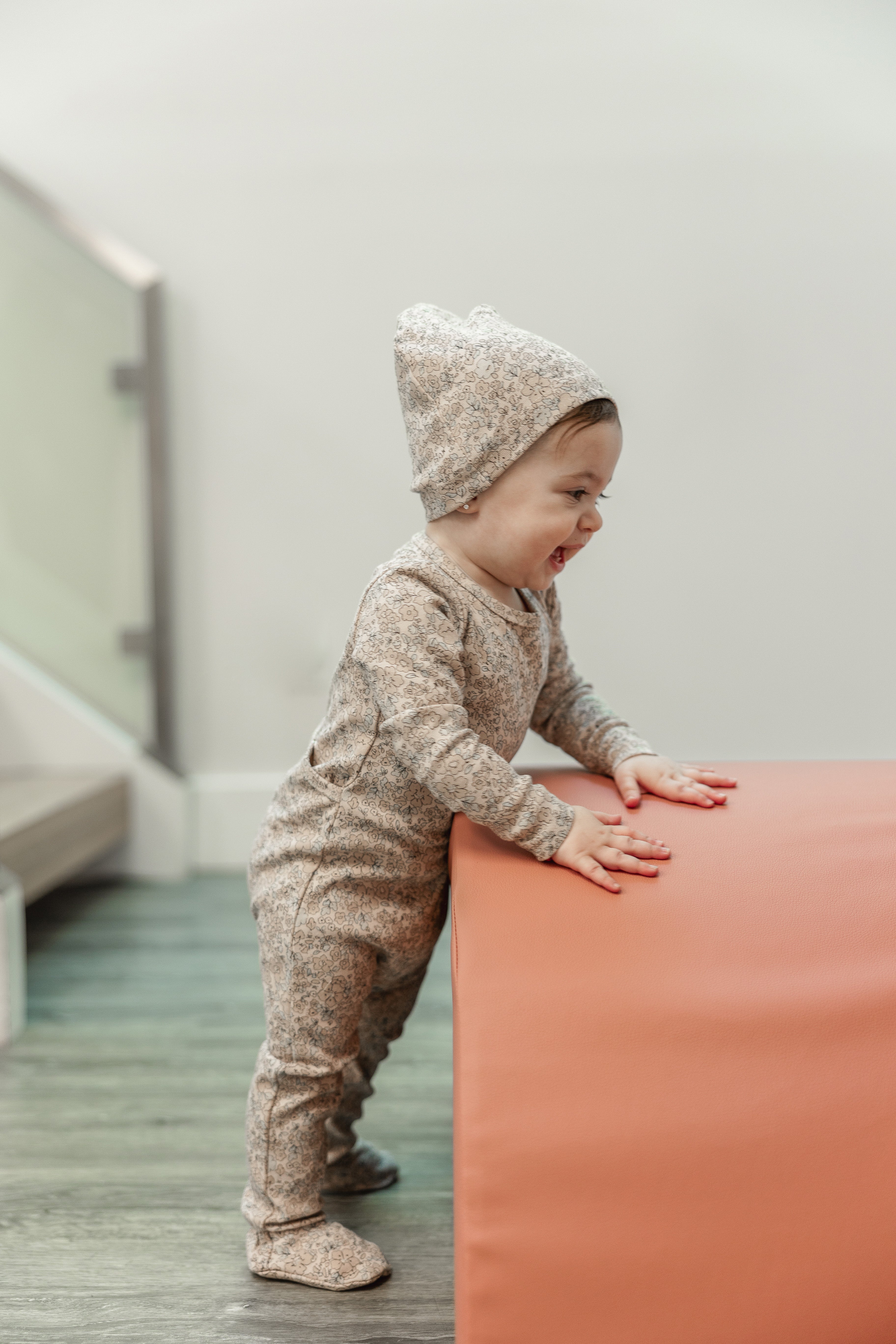 Floral Printed Onesie Set in by Space Grey