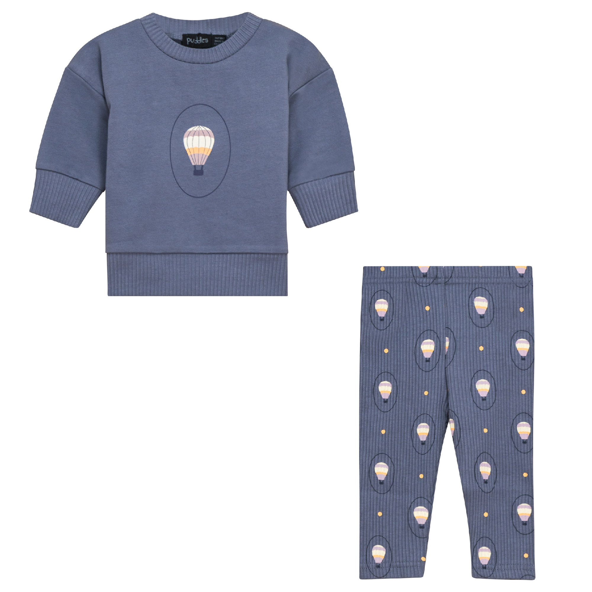 Flower and Hot Air Balloon Print 2Pc Set in Dark Blue Grey by Puddles