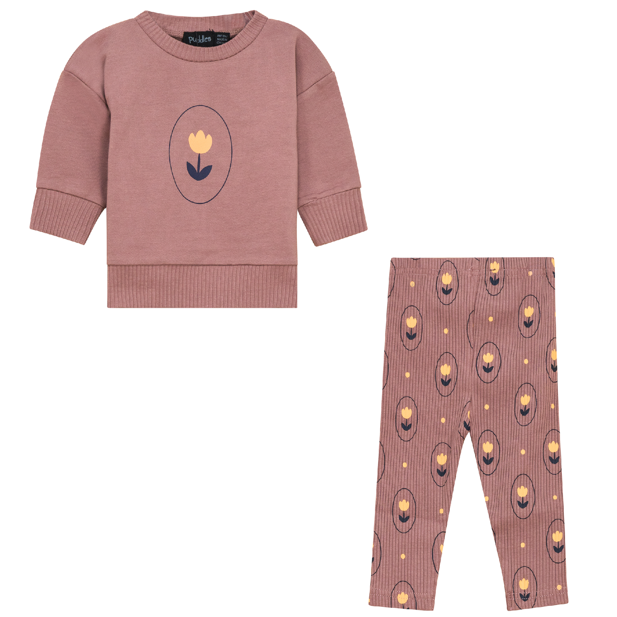 Flower and Hot Air Balloon Print 2Pc Set in Twilight Mauve by Puddles