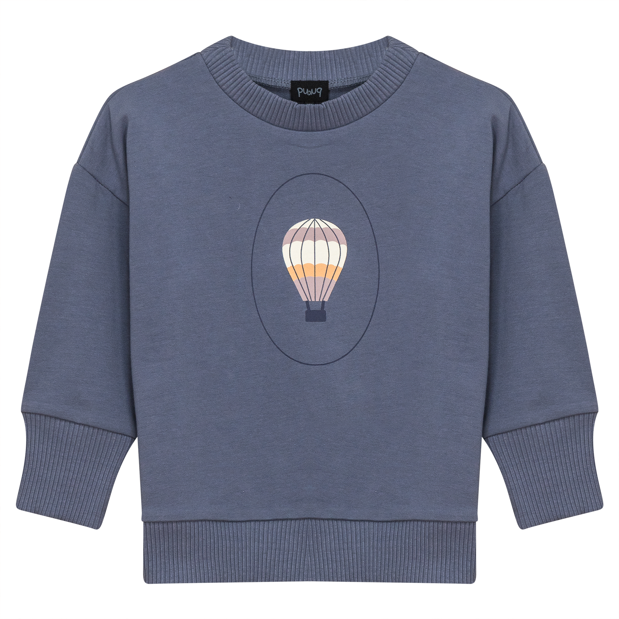 Flower and Hot Air Balloon Print Sweatshirt in Dark Blue Grey by Puddles