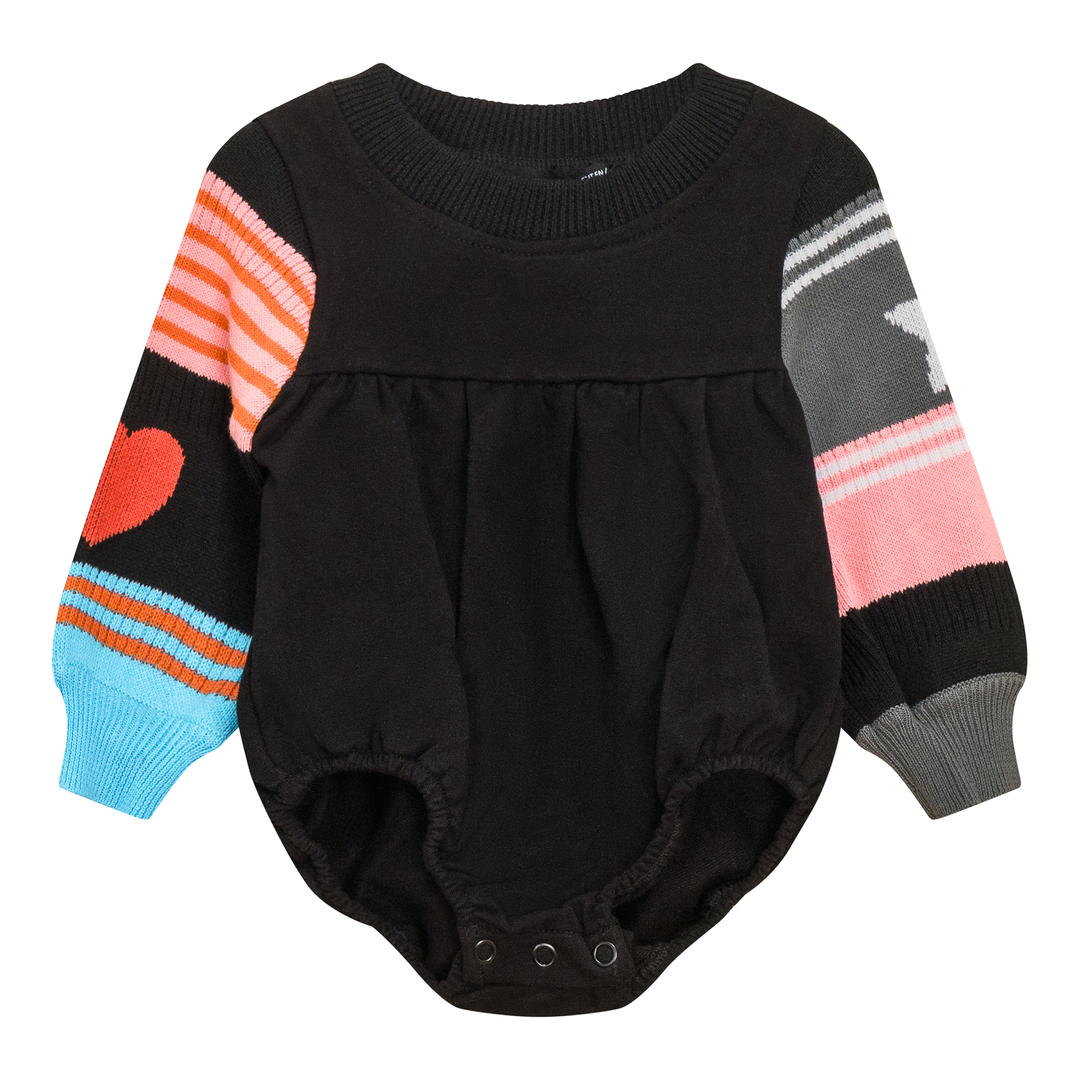 Striped Knit Fleece Bubble Black Pink Girls Overall by {{ product_vemdor}}