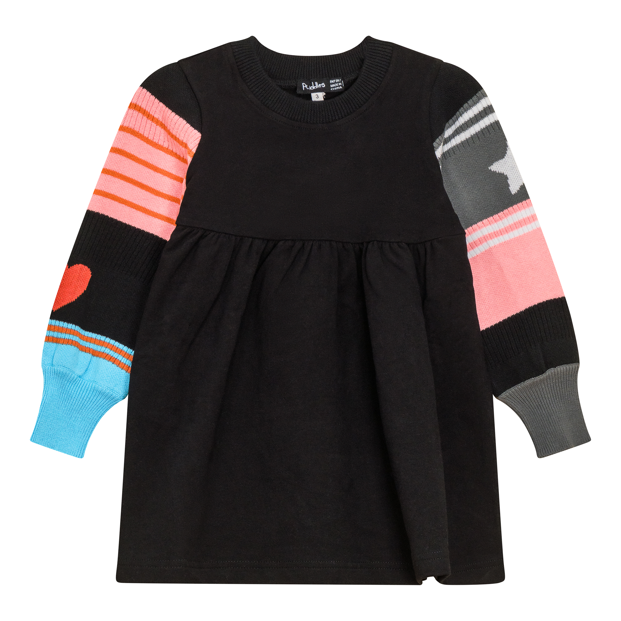 Striped Knit Fleece Dress in Black Pink by Puddles