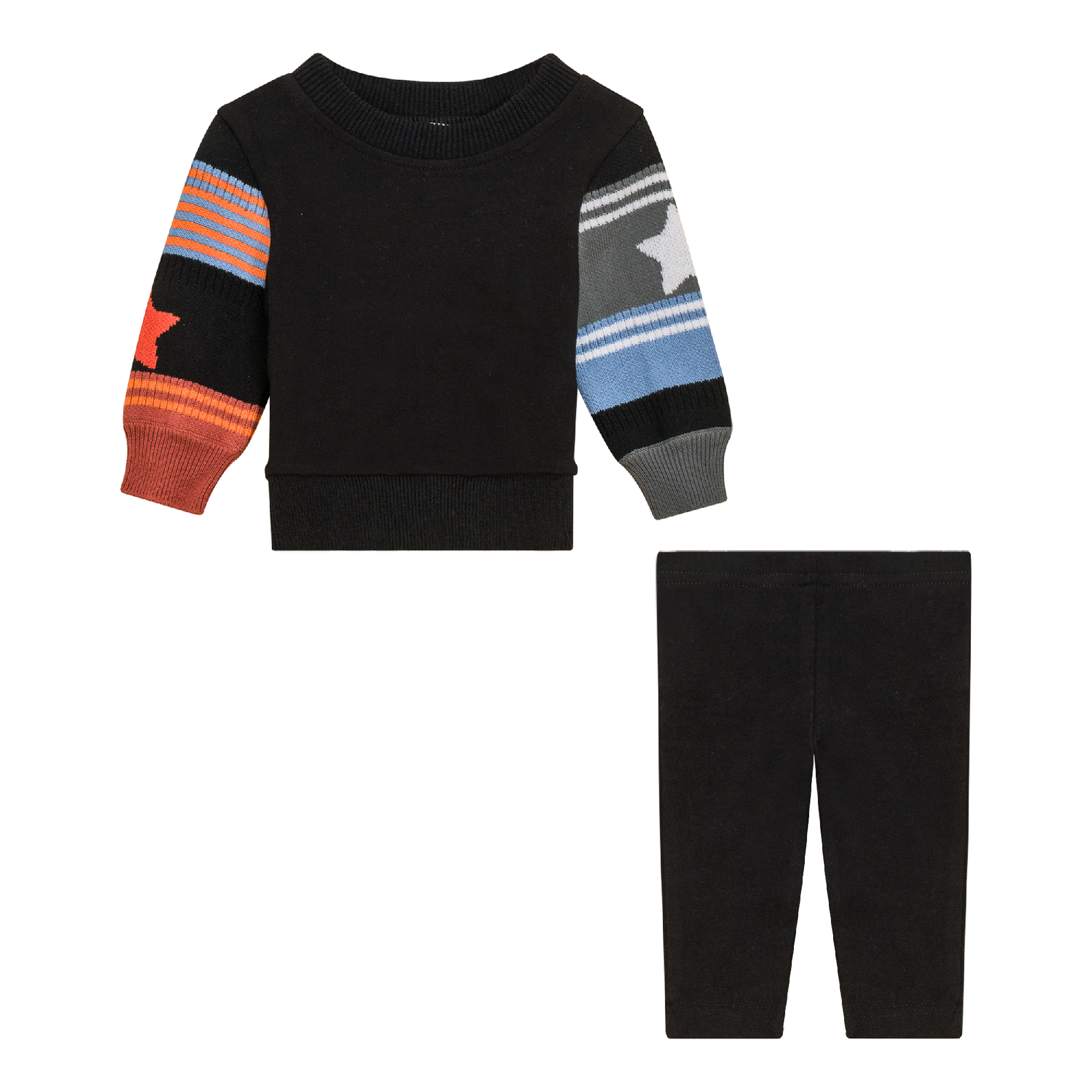 Striped Knit Fleece 2Pc Set in Black Blue Willow by Puddles