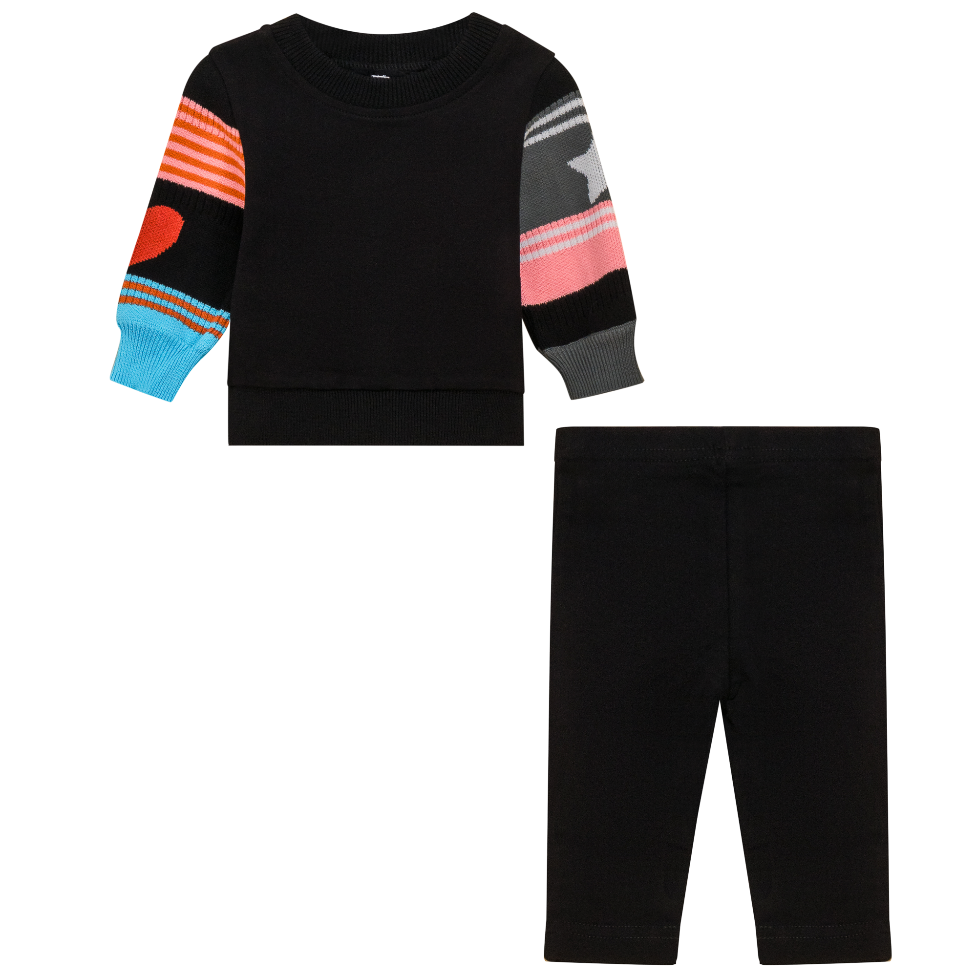 Striped Knit Fleece 2Pc Set in Black Pink by Puddles