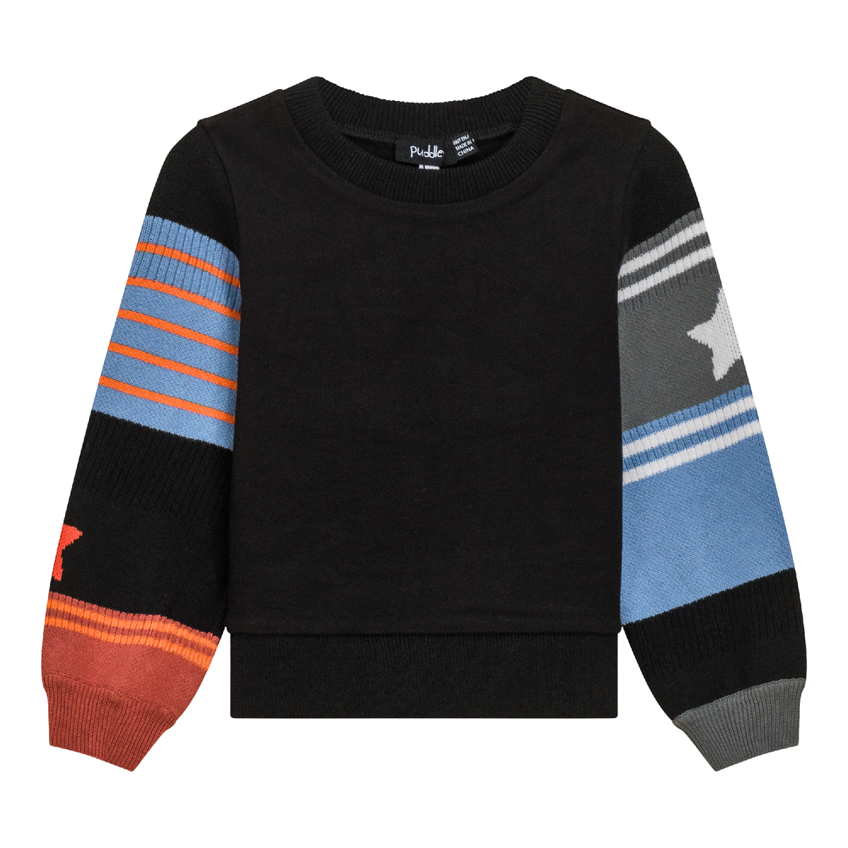 Striped Knit Fleece Top in Black Blue Willow by Puddles