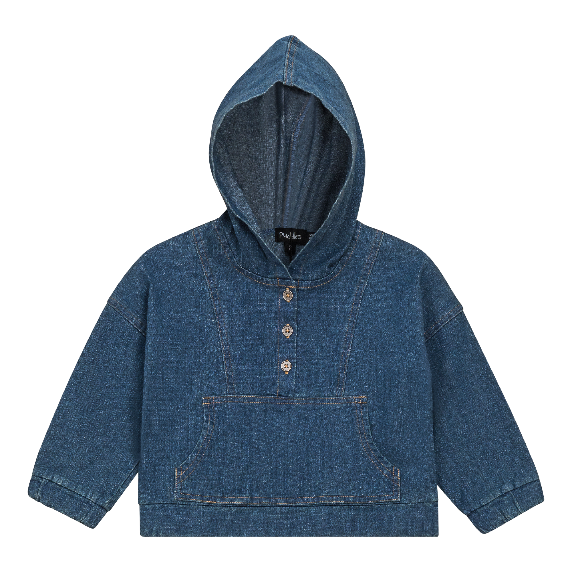 Denim Hooded Top in Denim by Puddles