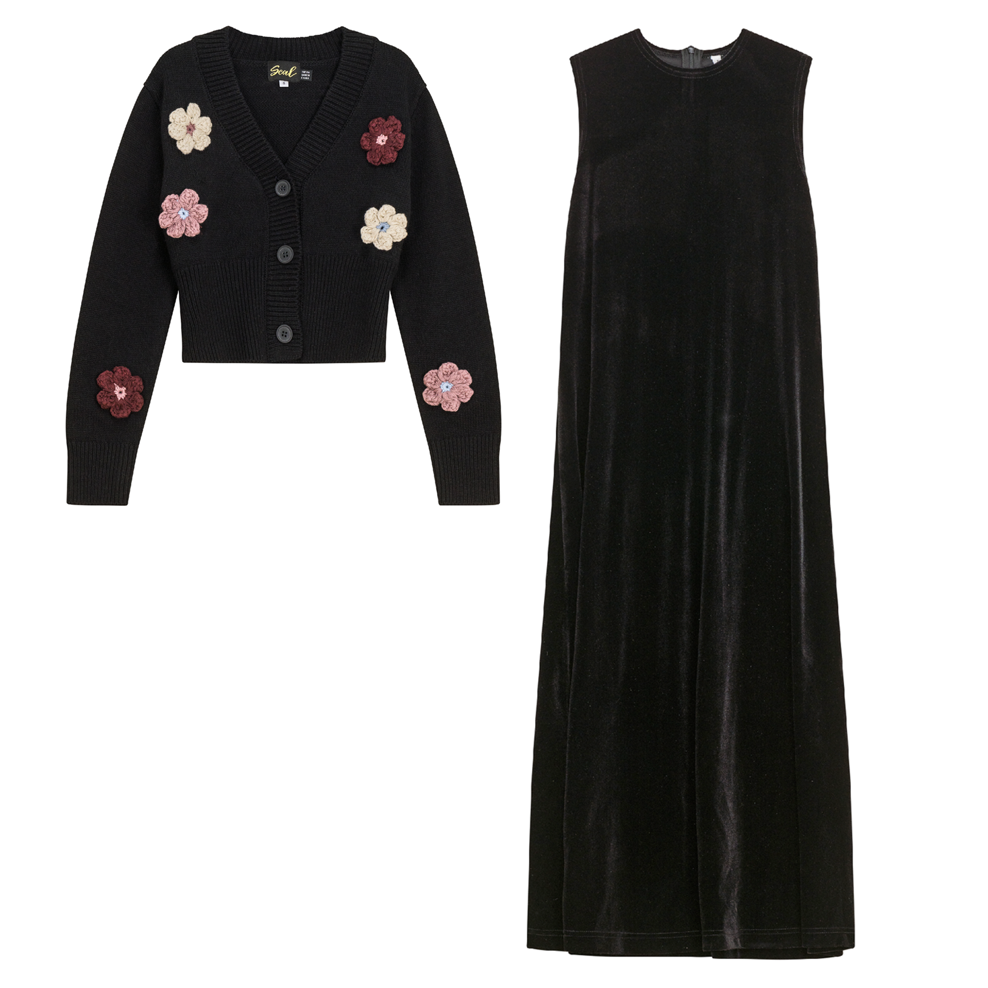 Crotchet Knit Velour Set in Black by Seal