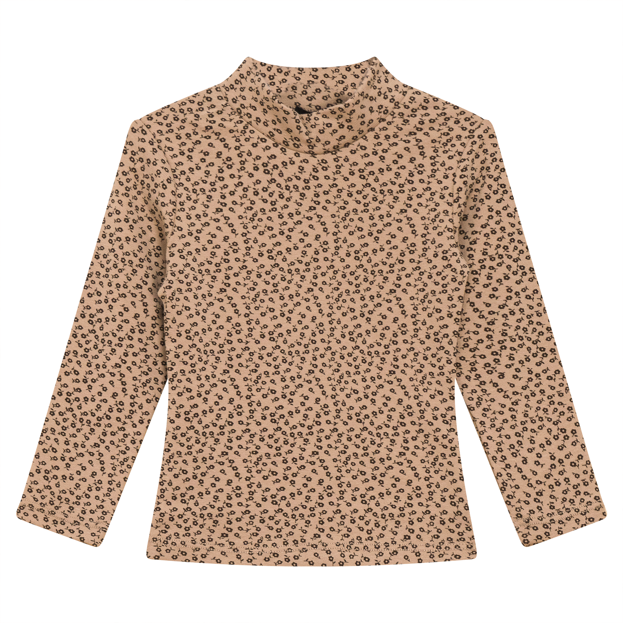 Printed Rib Mock Neck Top in Beige by Puddles