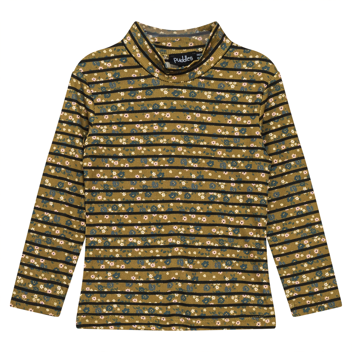 Stripped Rib Mock Neck Top in Olive by Puddles
