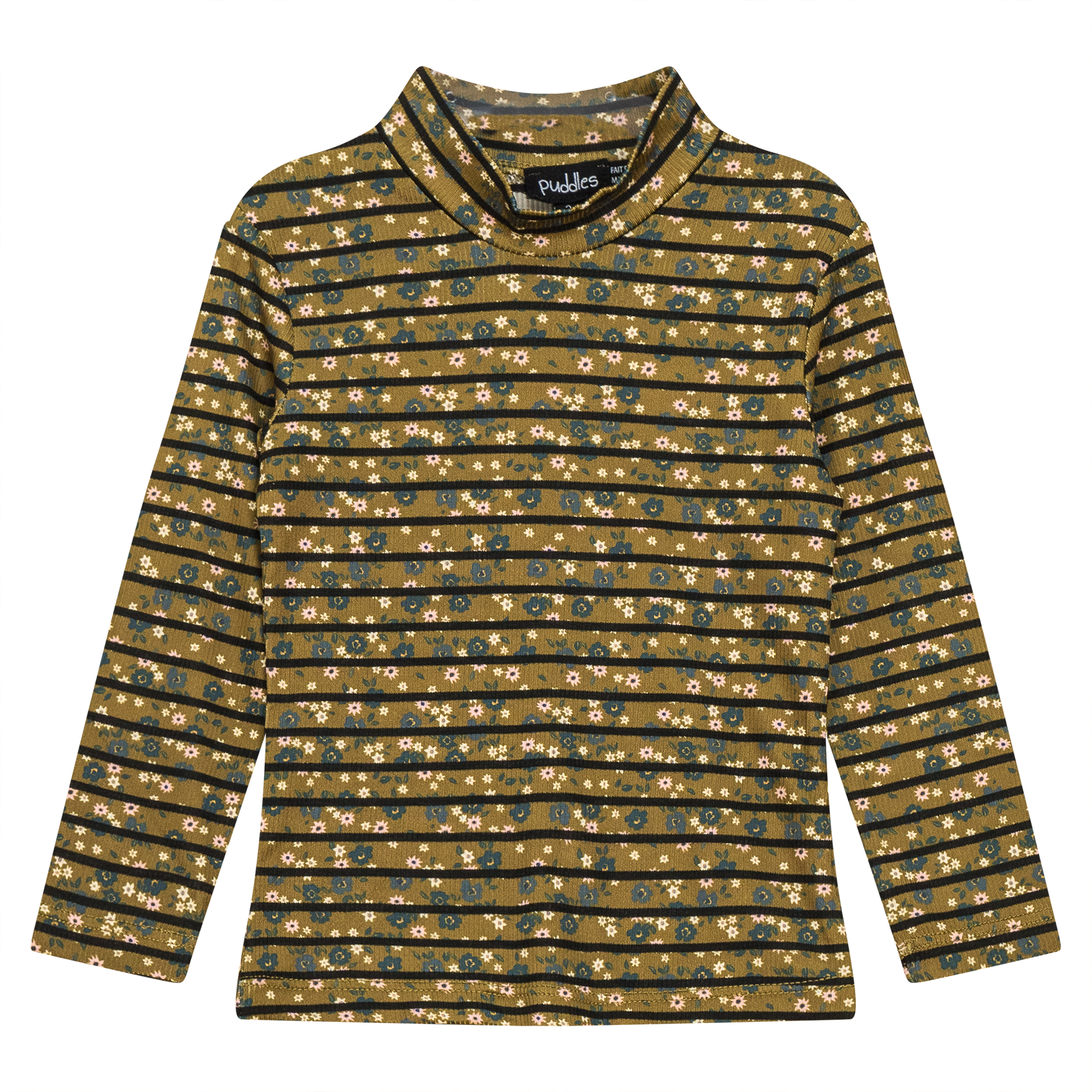 Stripped Rib Mock Neck Top in Olive by Puddles