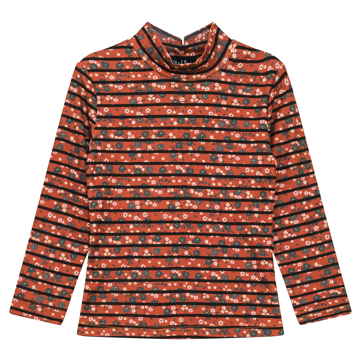 Stripped Rib Mock Neck Top in Salmon by Puddles