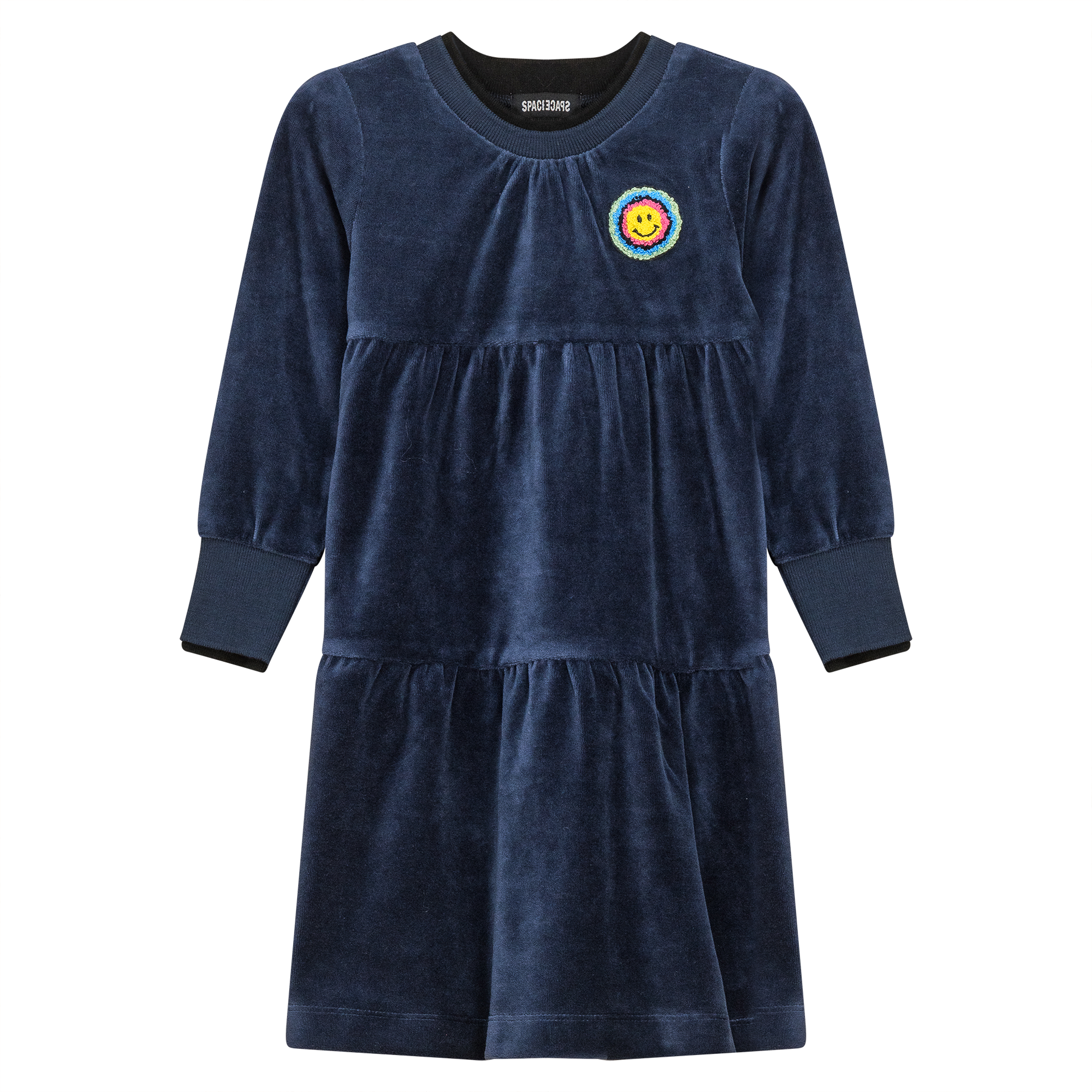 Velour Tiered Dress in Navy by Space Grey