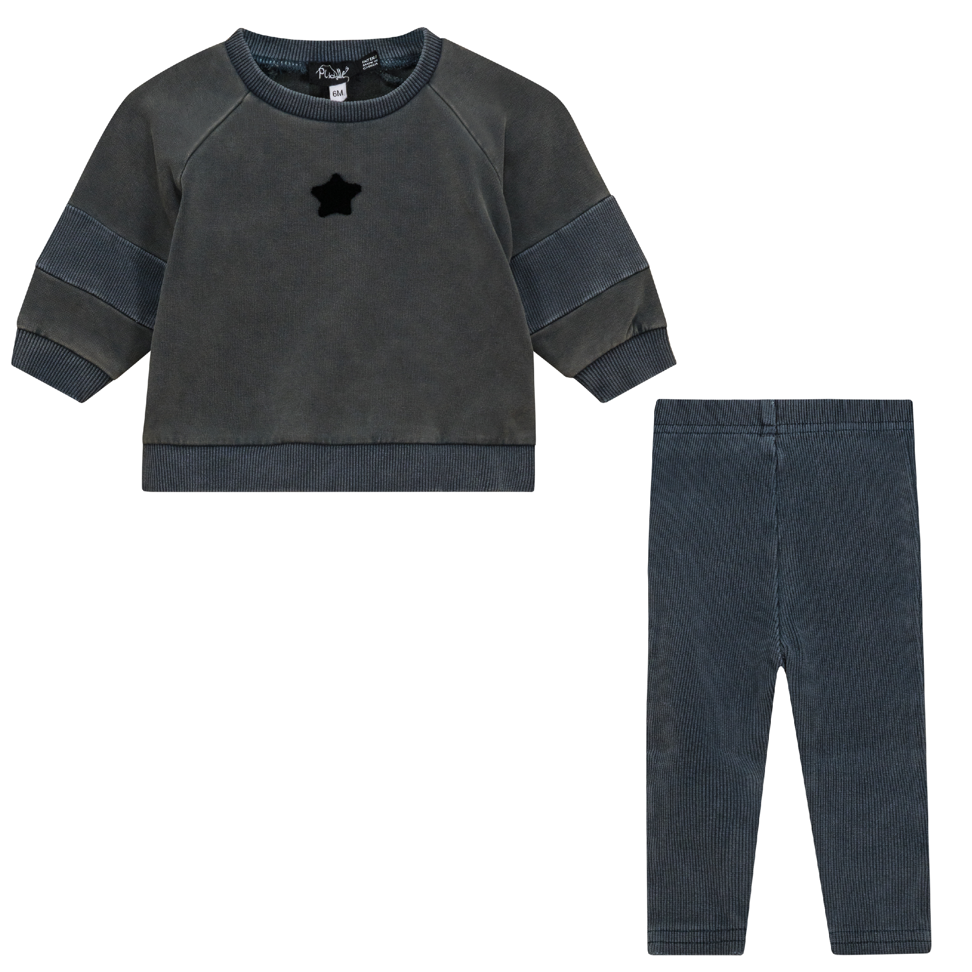 Distressed French Fleece 2Pc Set in Dark Denim Wash by Puddles