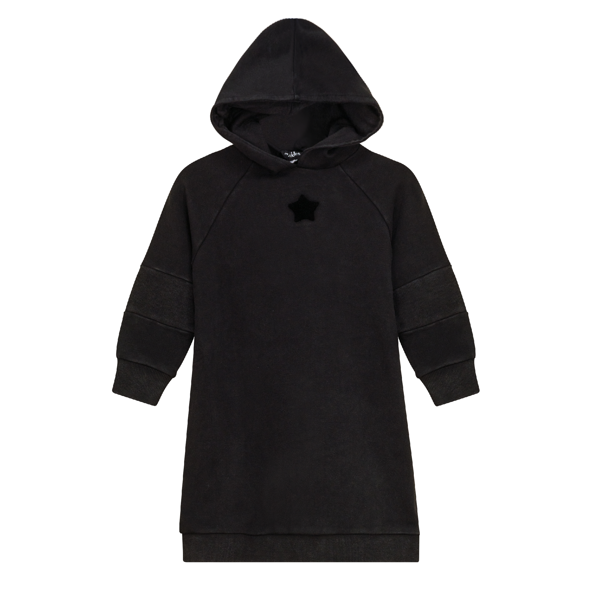 Distressed French Fleece Hooded Dress in Black Wash by Puddles