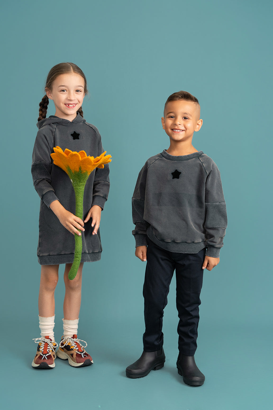 Distressed French Fleece Hooded Dress in by Puddles