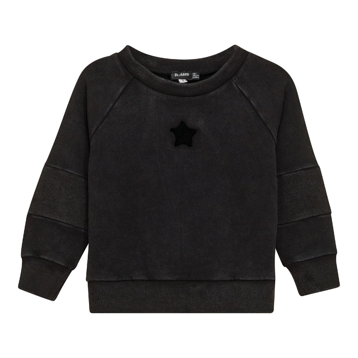 Distressed French Fleece Sweatshirt in Black Wash by Puddles