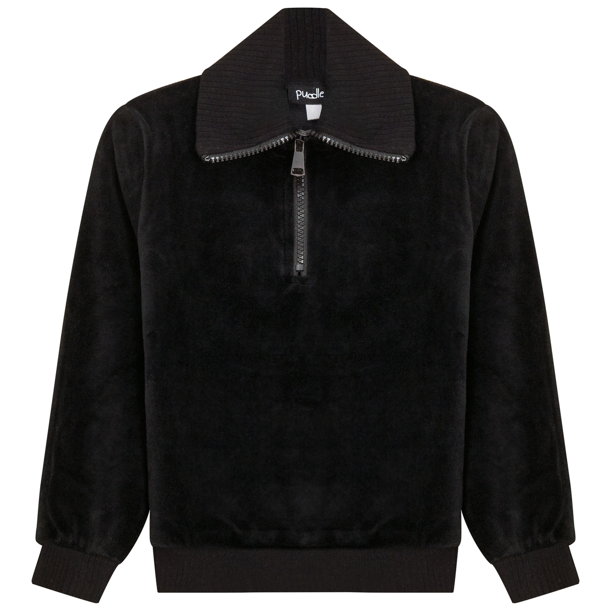 Velour Zip Up Top in Black by Puddles