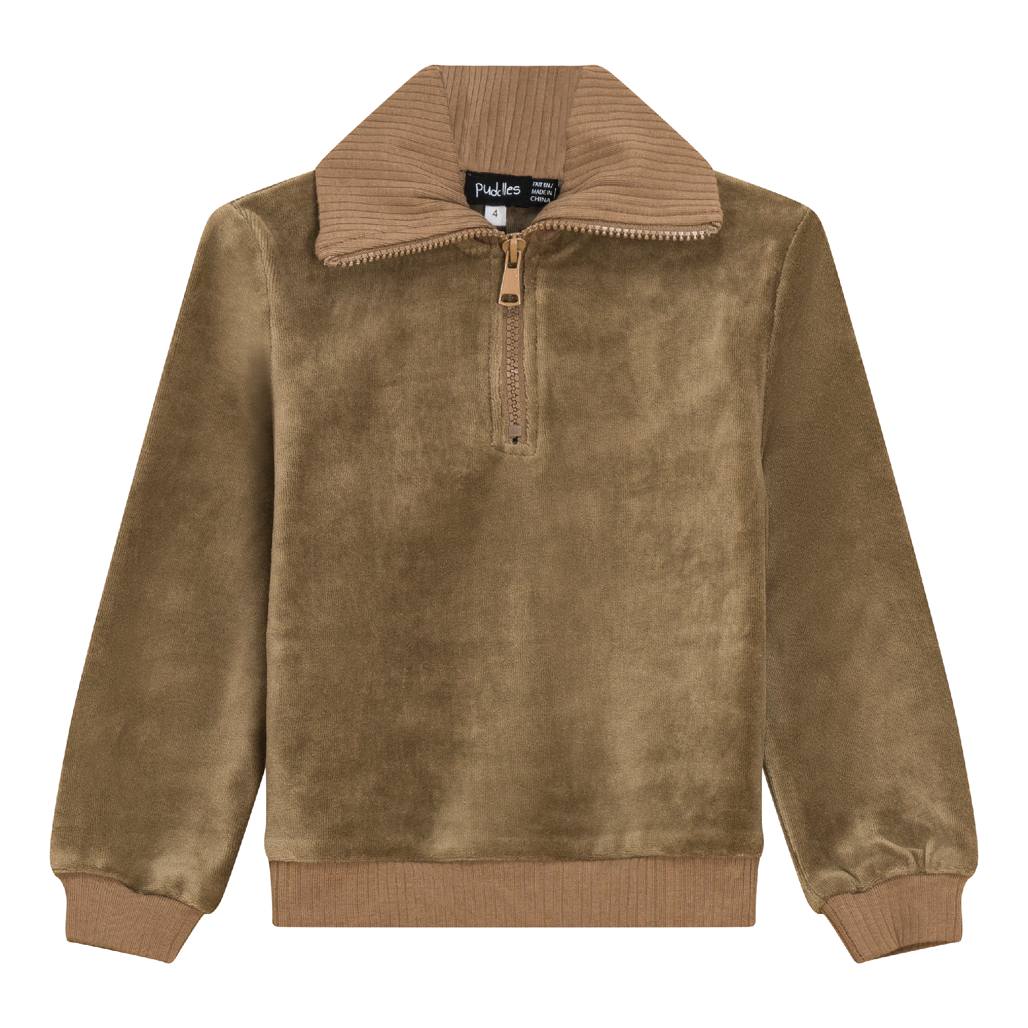 Velour Zip Up Top in Cocoa by Puddles