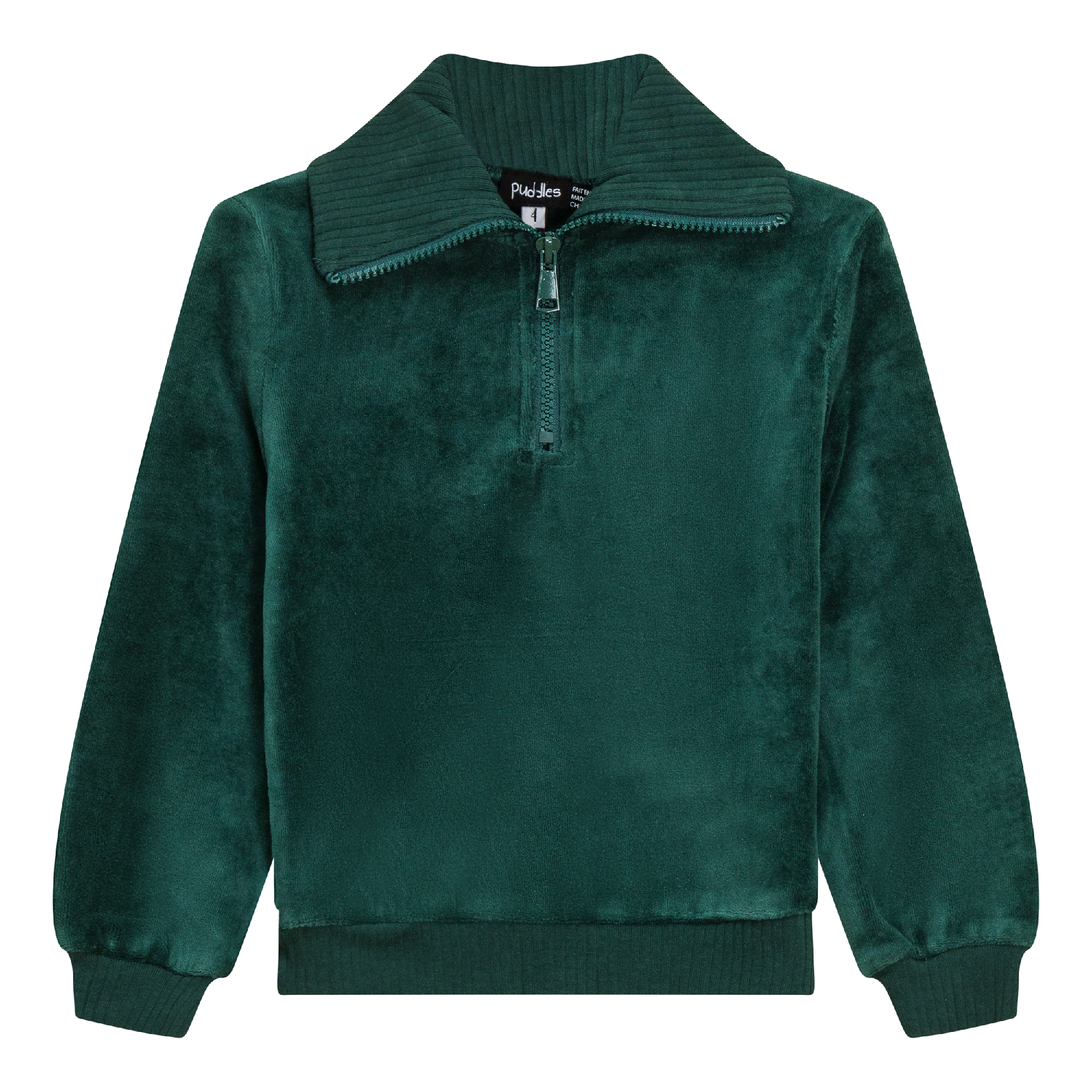 Velour Zip Up Top in Pine Green by Puddles