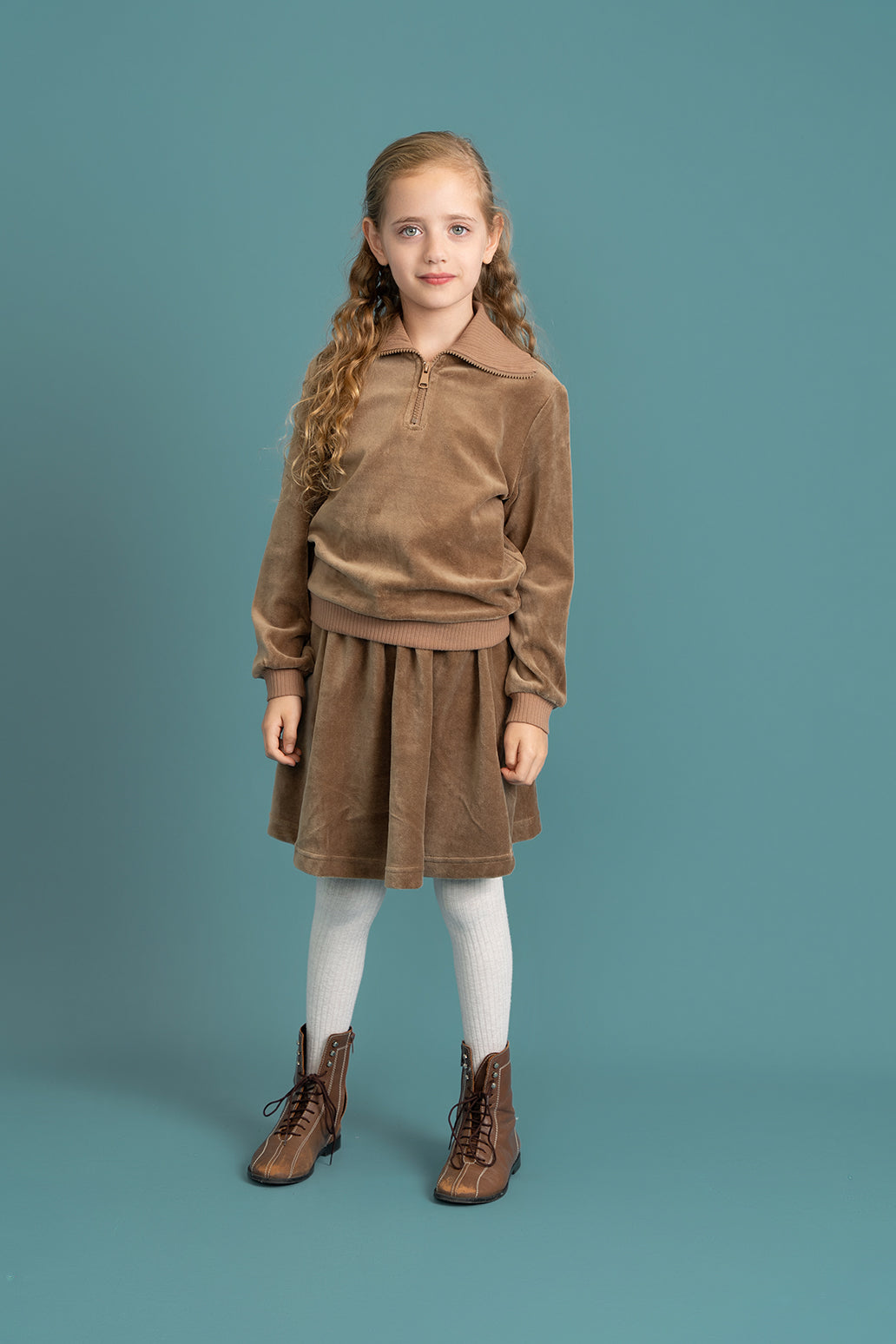 Velour Zip Up Top in by Puddles